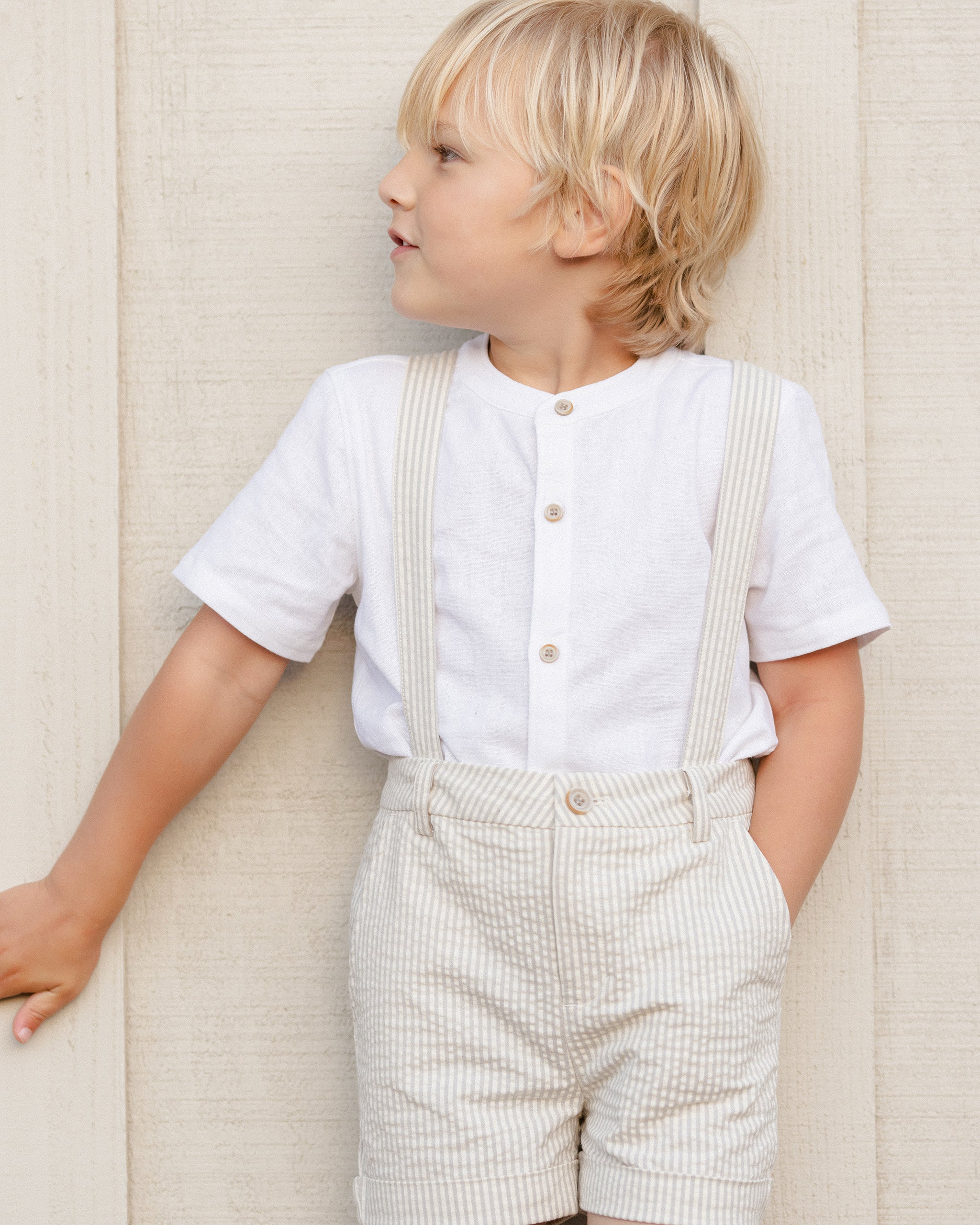 サスペンダーショート セージストライプ