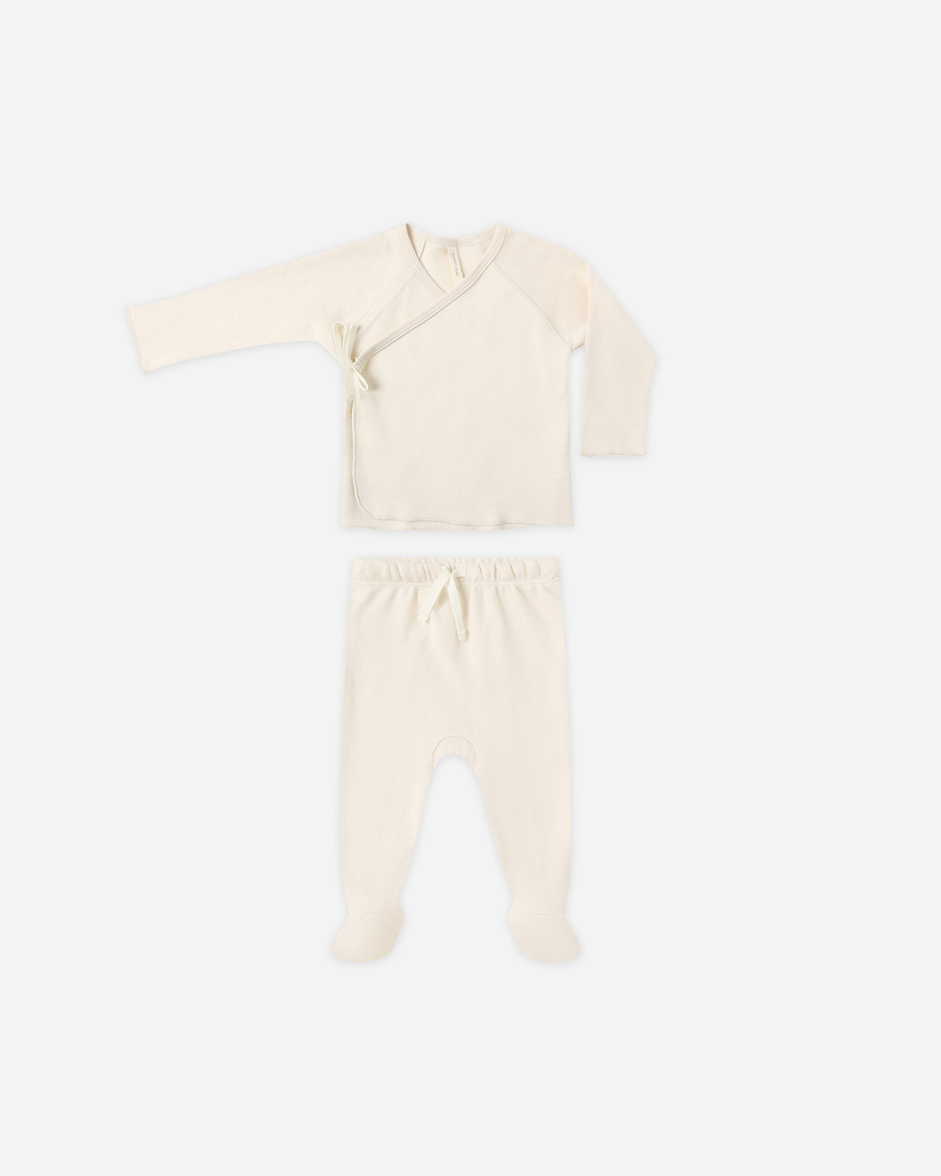 Wrap Top + Footed Pant Set Melon Micro Stripe