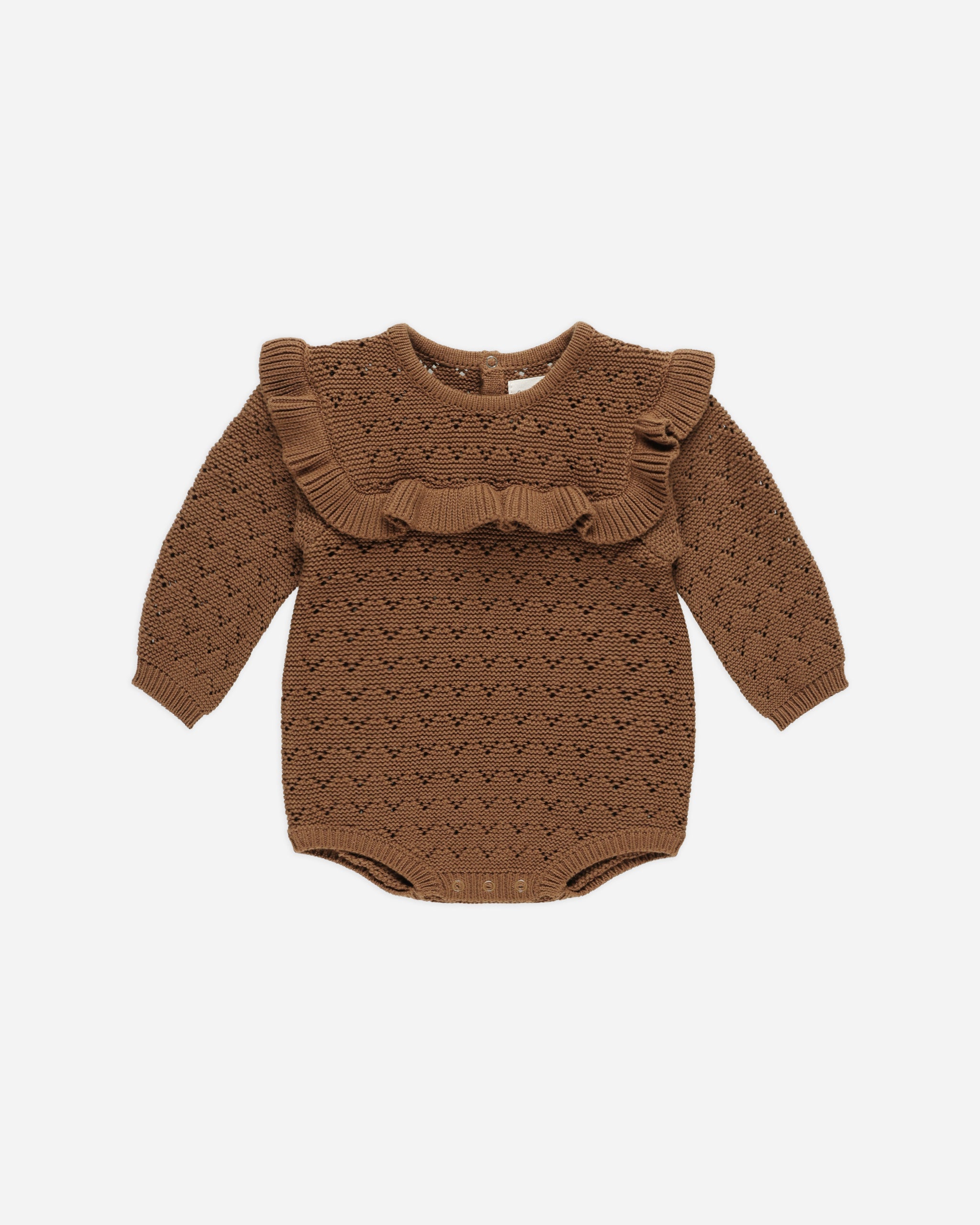 Long Sleeve Pointelle Ruffle Romper || Cinnamon – Quincy Mae