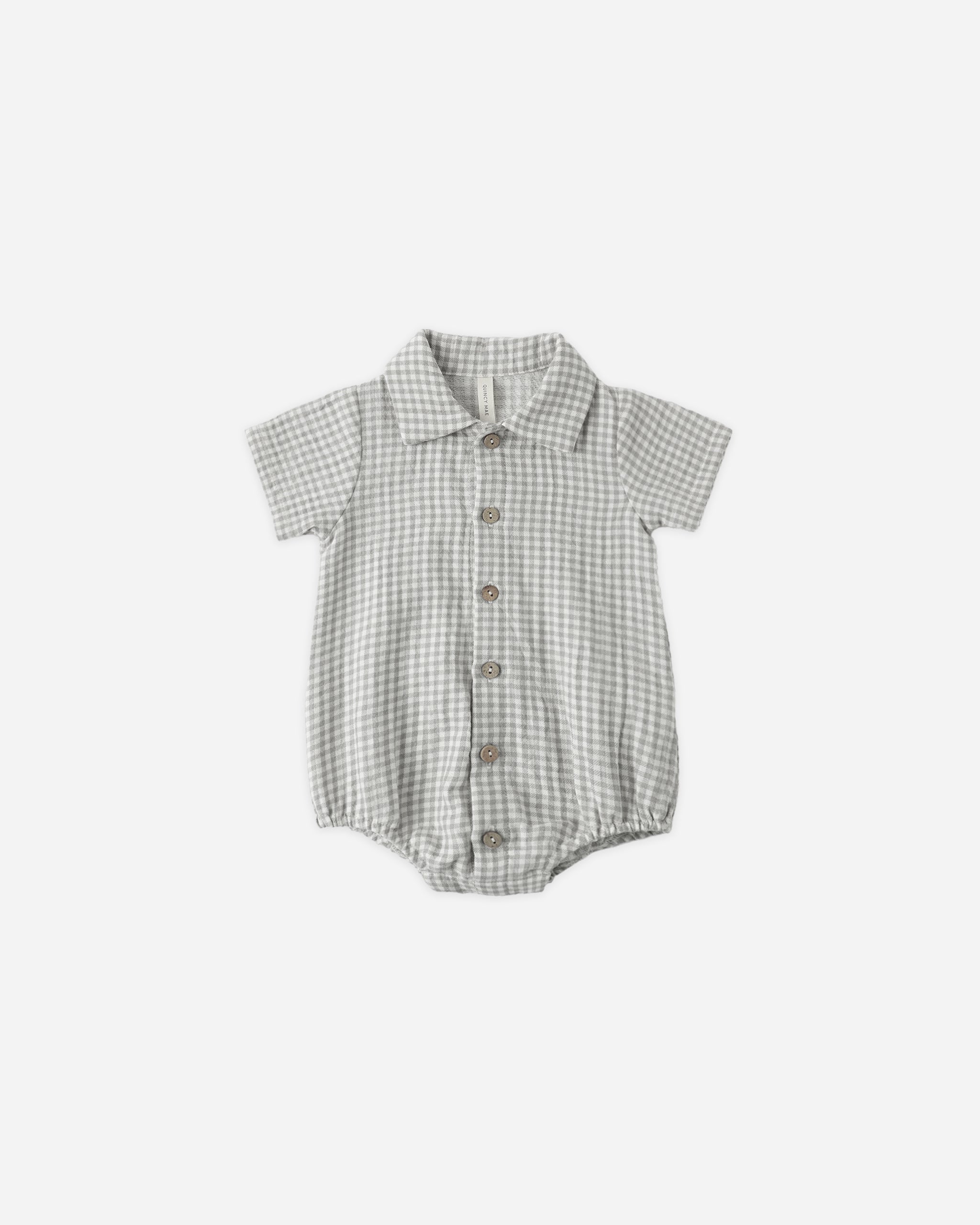 Matteo Romper Sage Gingham – Quincy Mae