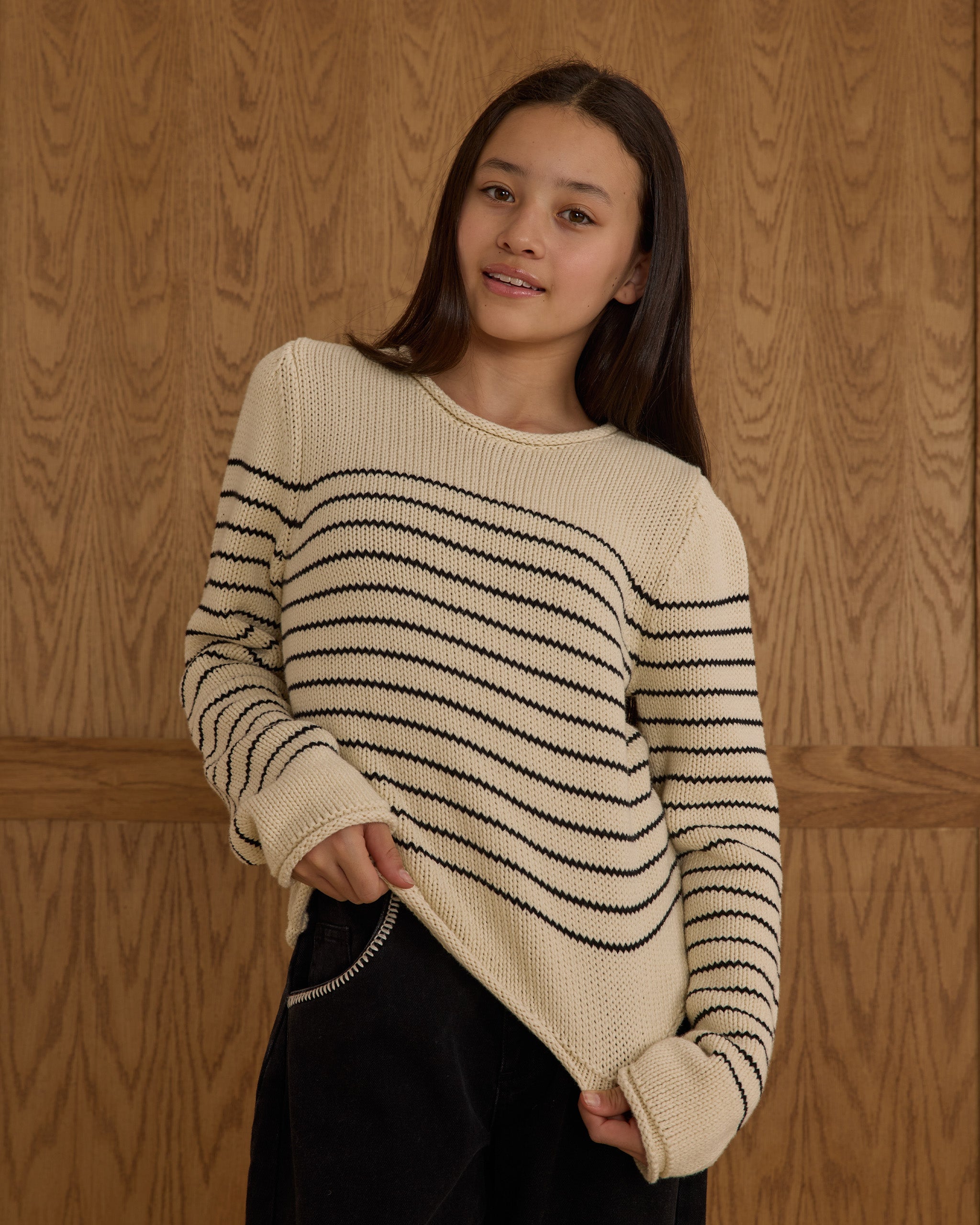 Rylee + Cru ライリーアンドクルー ベビー服 子供服  ラウンドネックセーター ブラックストライプ