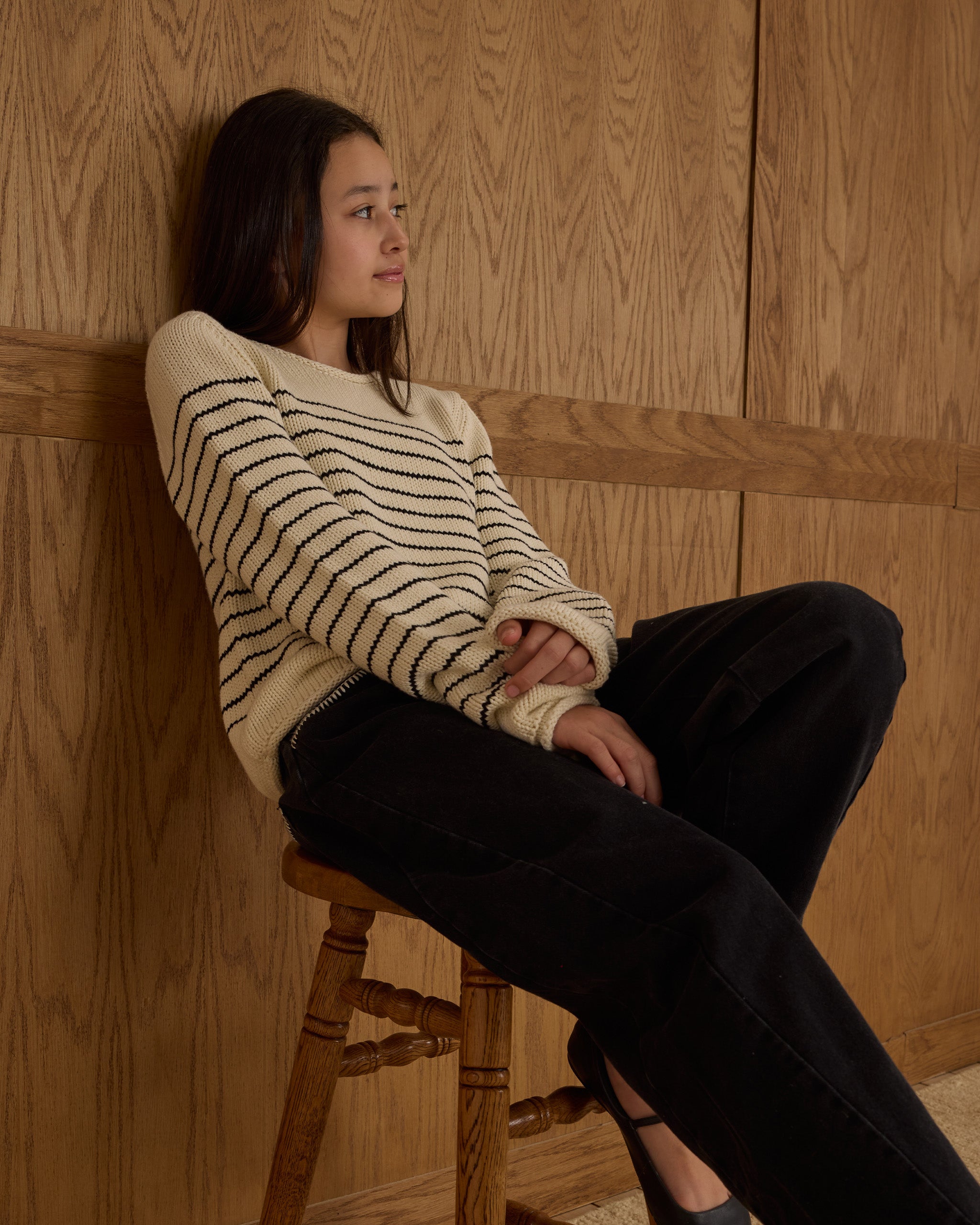 Rylee + Cru ライリーアンドクルー ベビー服 子供服  ラウンドネックセーター ブラックストライプ