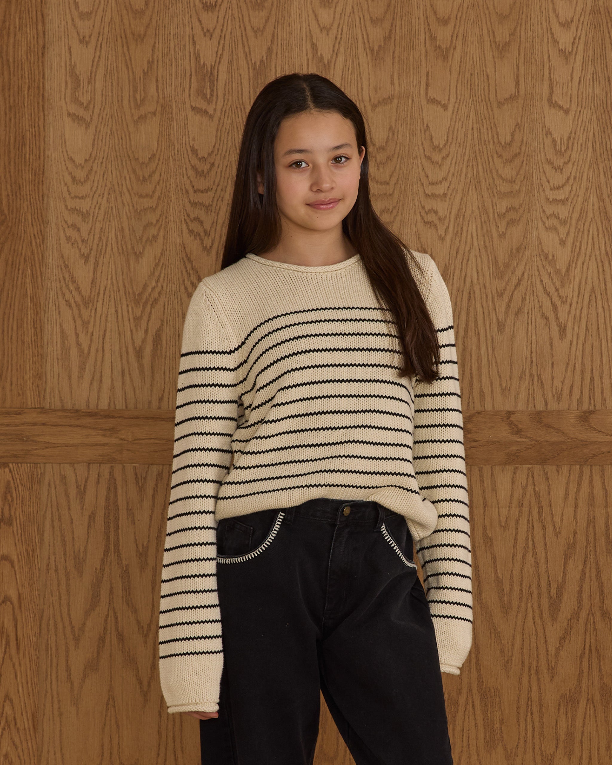 Rylee + Cru ライリーアンドクルー ベビー服 子供服  ラウンドネックセーター ブラックストライプ