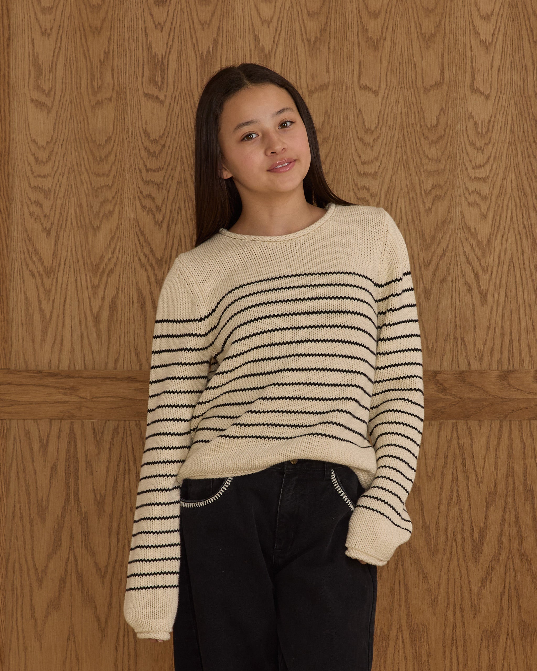 Rylee + Cru ライリーアンドクルー ベビー服 子供服  ラウンドネックセーター ブラックストライプ