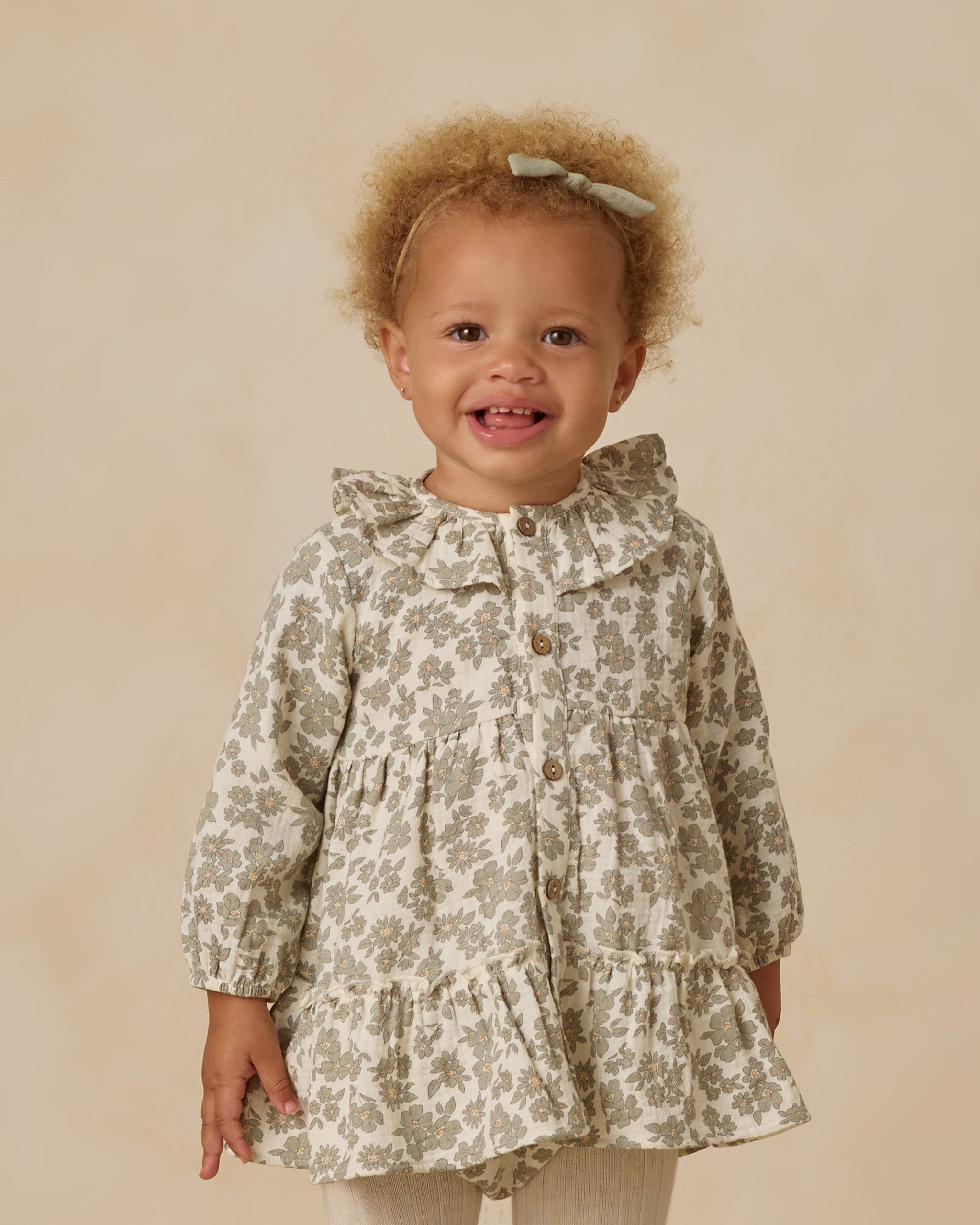 Rylee + Cru ライリーアンドクルー ベビー服 子供服  ラッフルカラーボタンドレス　グリーンフローラル