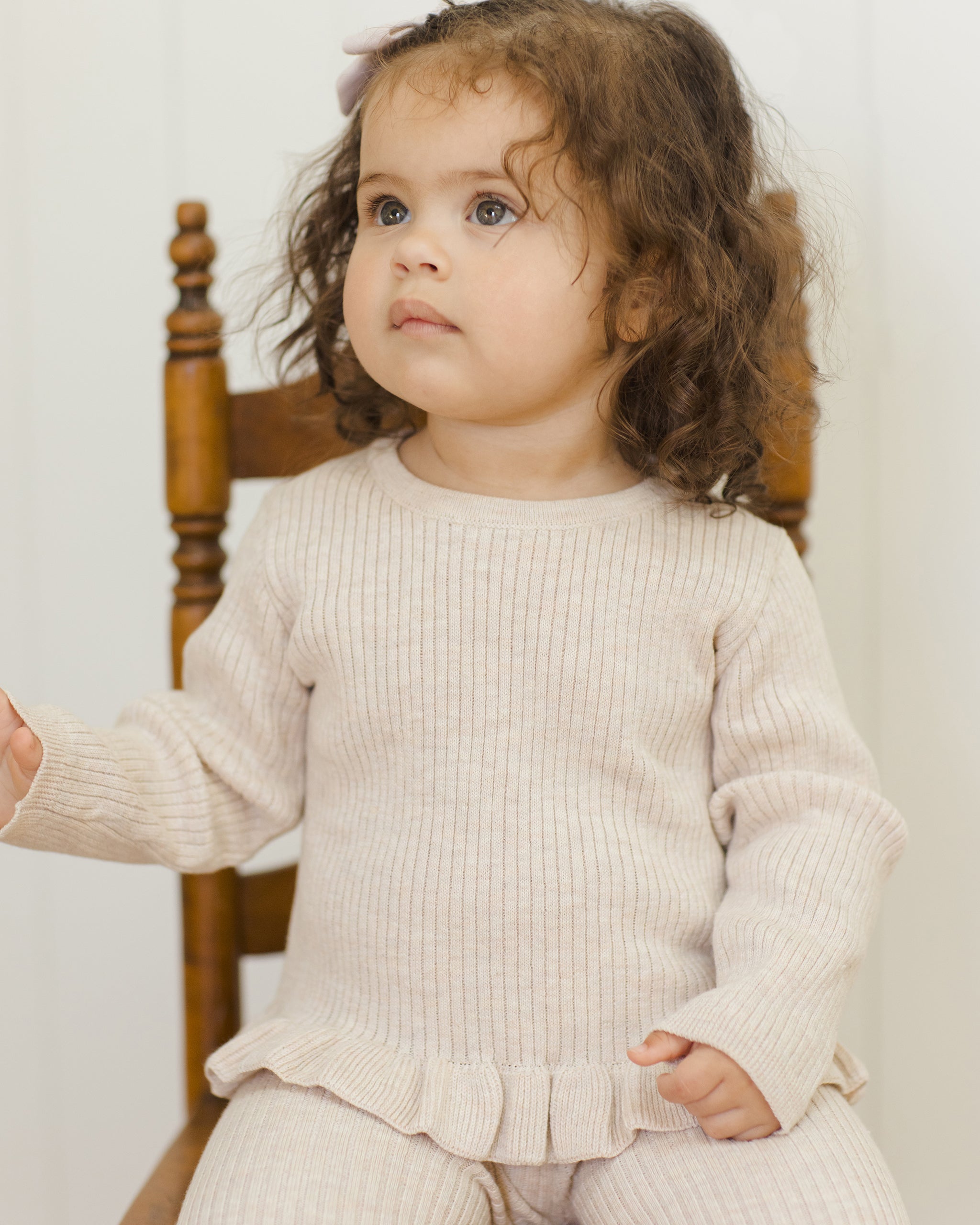 Rylee + Cru ライリーアンドクルー ベビー服 子供服  リブニット ペプラムトップ　ヘザーオートミール