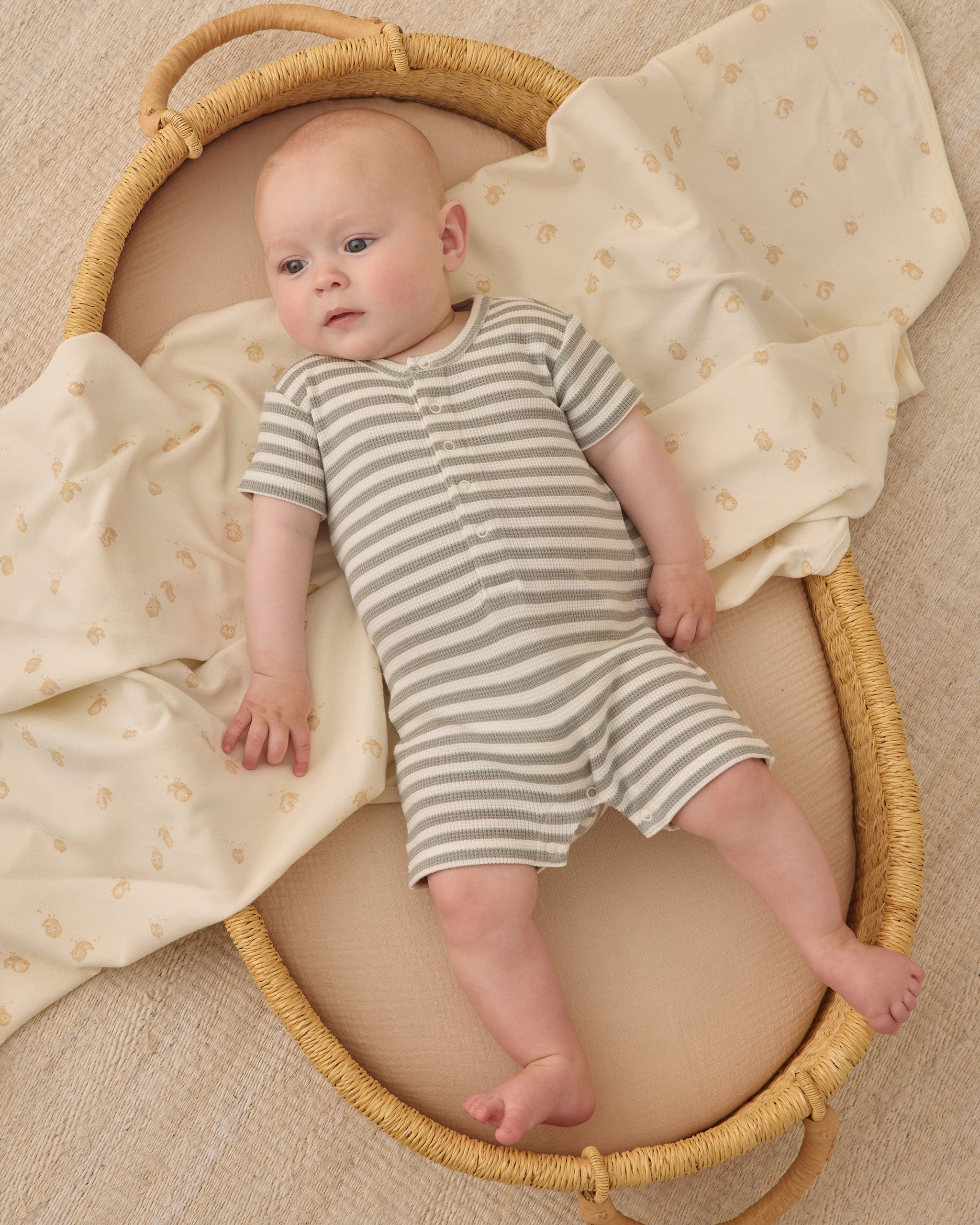 Rylee + Cru ライリーアンドクルー ベビー服 子供服 ワッフルスナップロンパース　セージストライプ