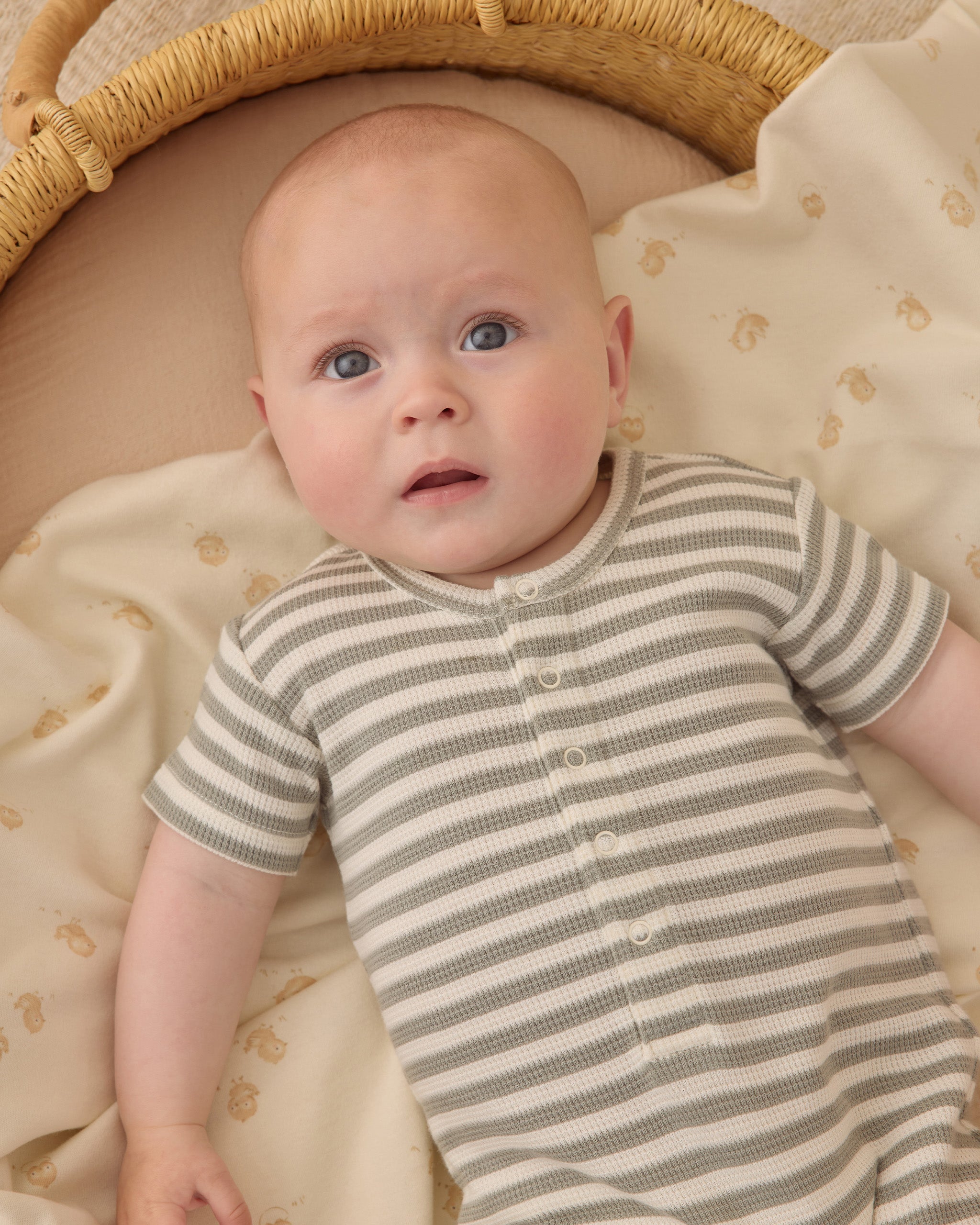 Rylee + Cru ライリーアンドクルー ベビー服 子供服 ワッフルスナップロンパース　セージストライプ