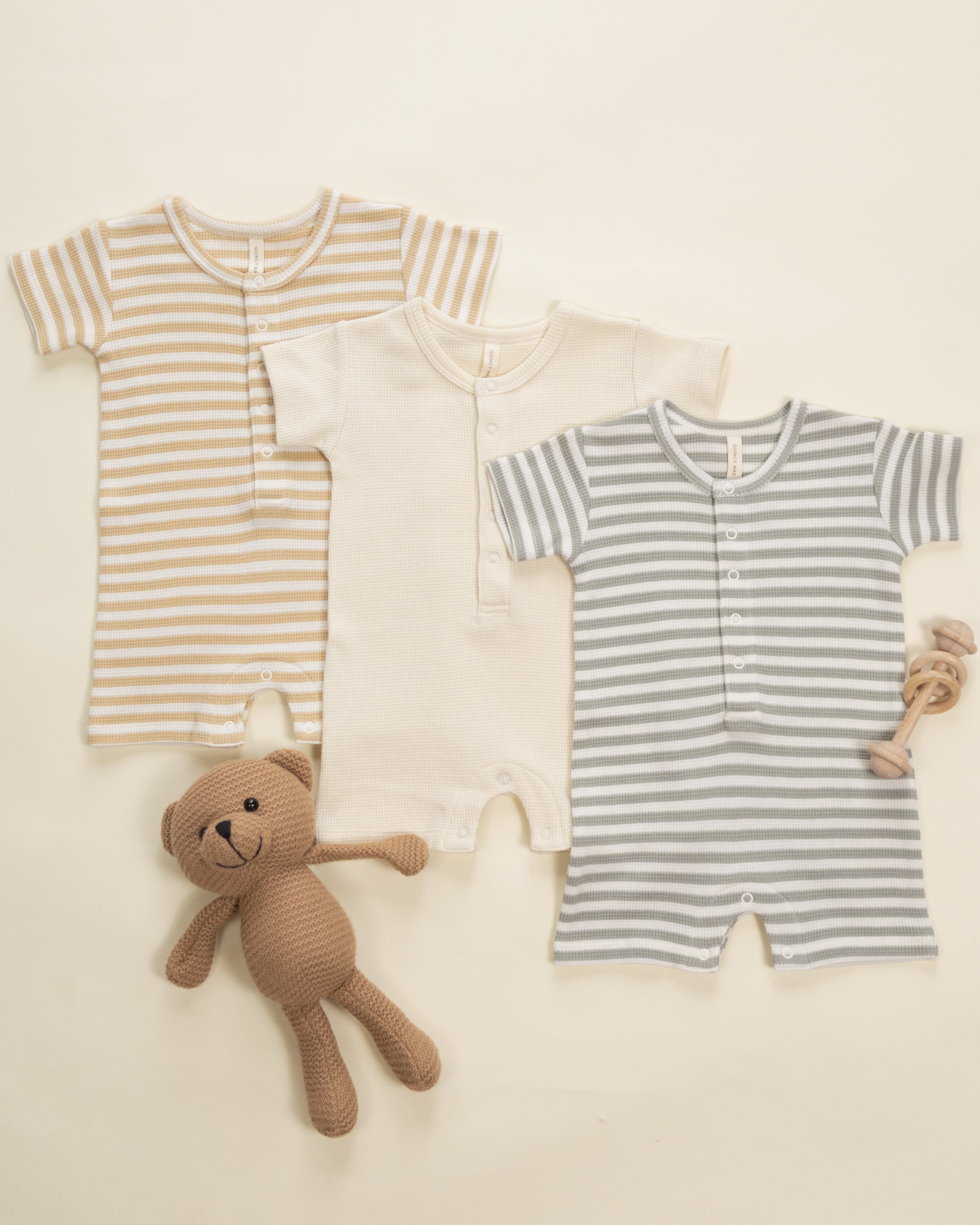 Rylee + Cru ライリーアンドクルー ベビー服 子供服 ワッフルスナップロンパース　バタースコッチストライプ