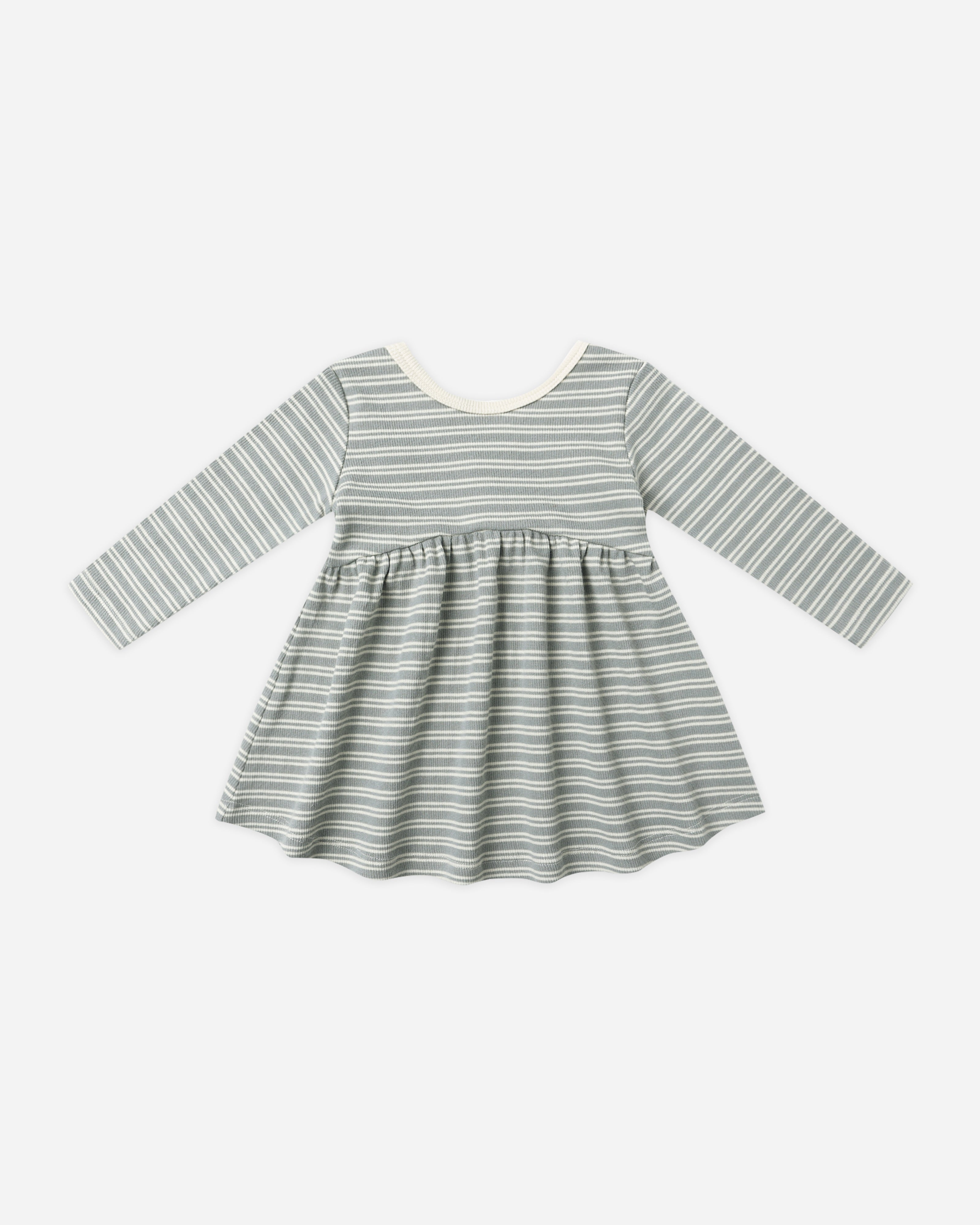 Rylee + Cru ライリーアンドクルー ベビー服 子供服  リブロングスリーブドレス　スチールブルー マイクロストライプ