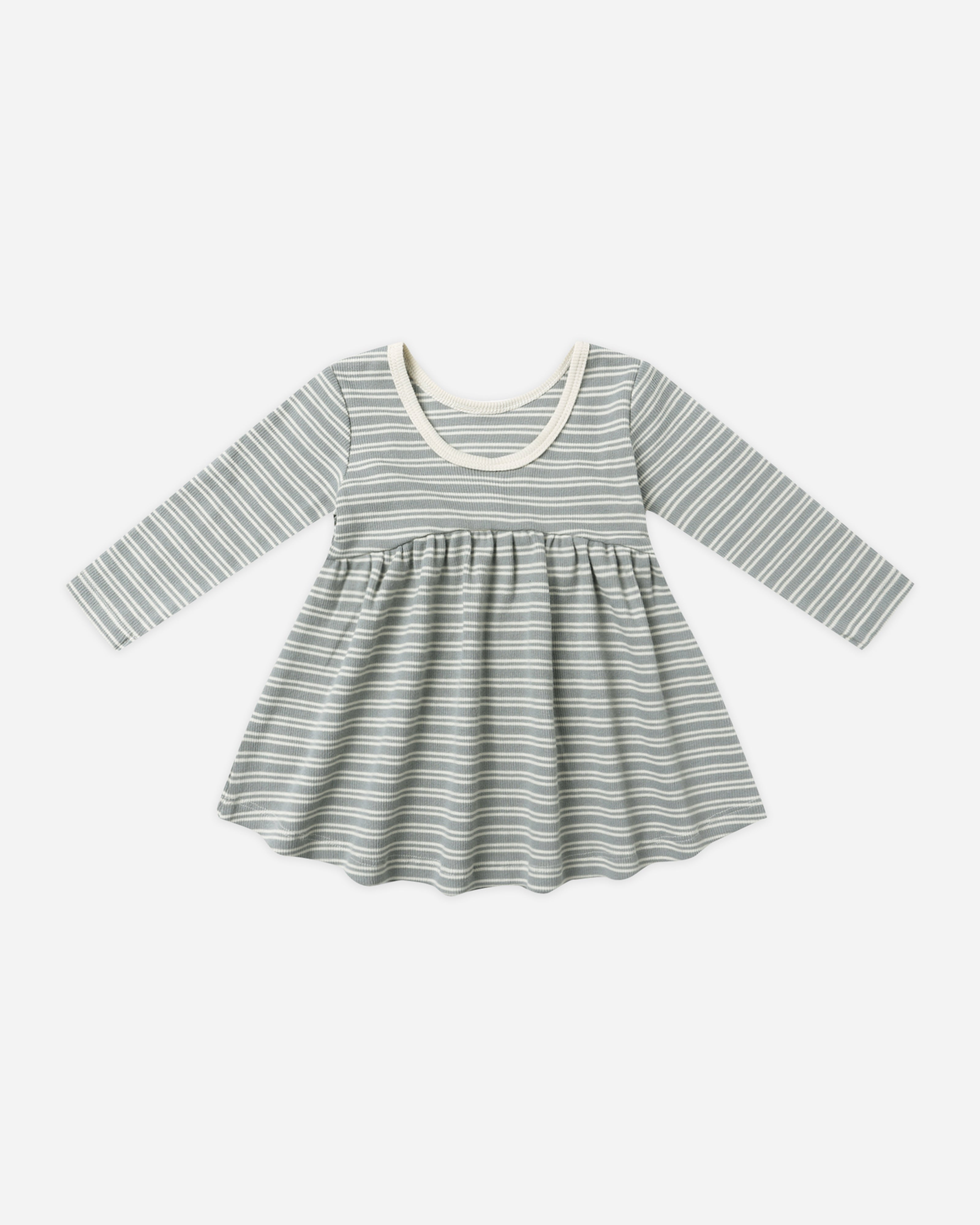 Rylee + Cru ライリーアンドクルー ベビー服 子供服  リブロングスリーブドレス　スチールブルー マイクロストライプ