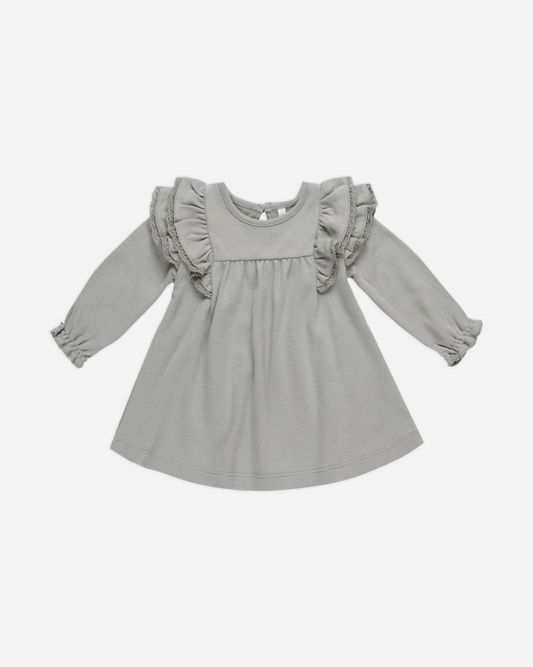 Long Sleeve Flutter Dress Dusty Blue 18 24M QM033GUTG