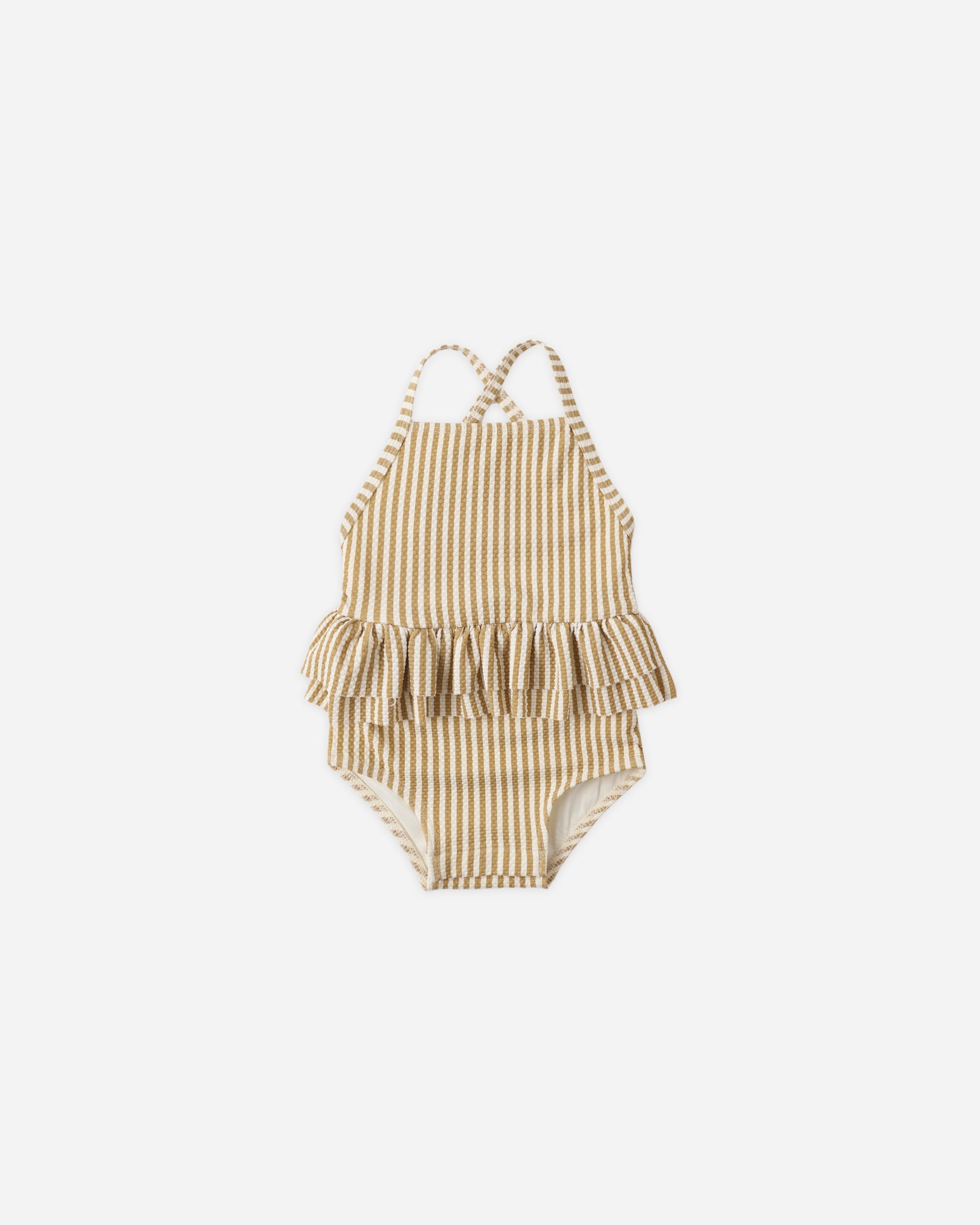 Ruffled One-Piece Swimsuit Honey Stripe Small – Quincy Mae