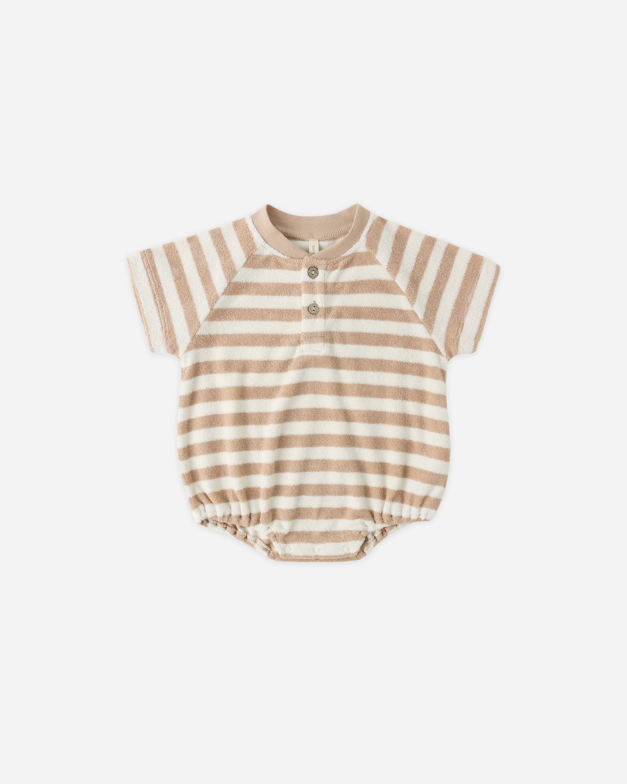 Terry Henley Romper Latte Stripe – Quincy Mae