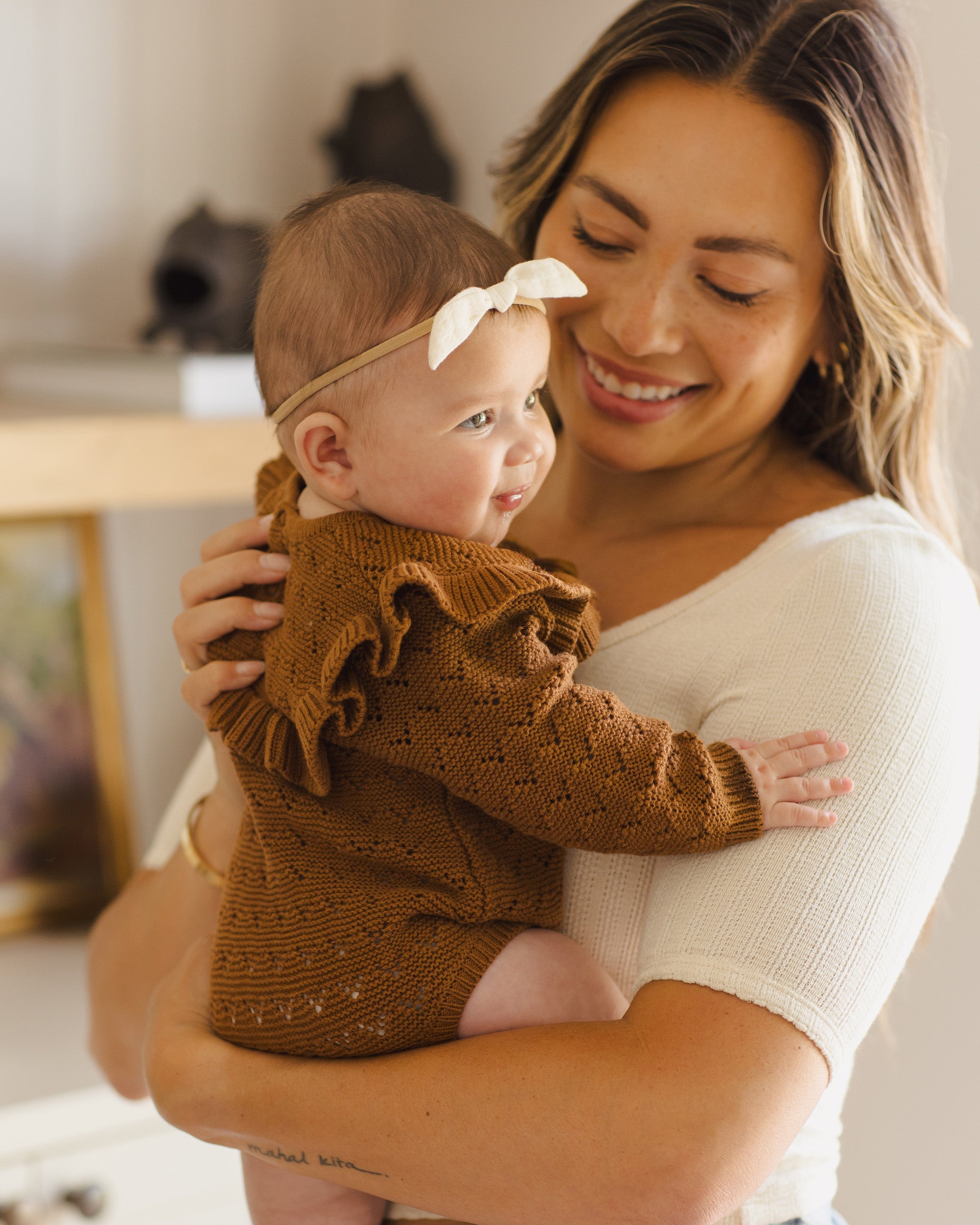 Long Sleeve Pointelle Ruffle Romper || Cinnamon – Quincy Mae