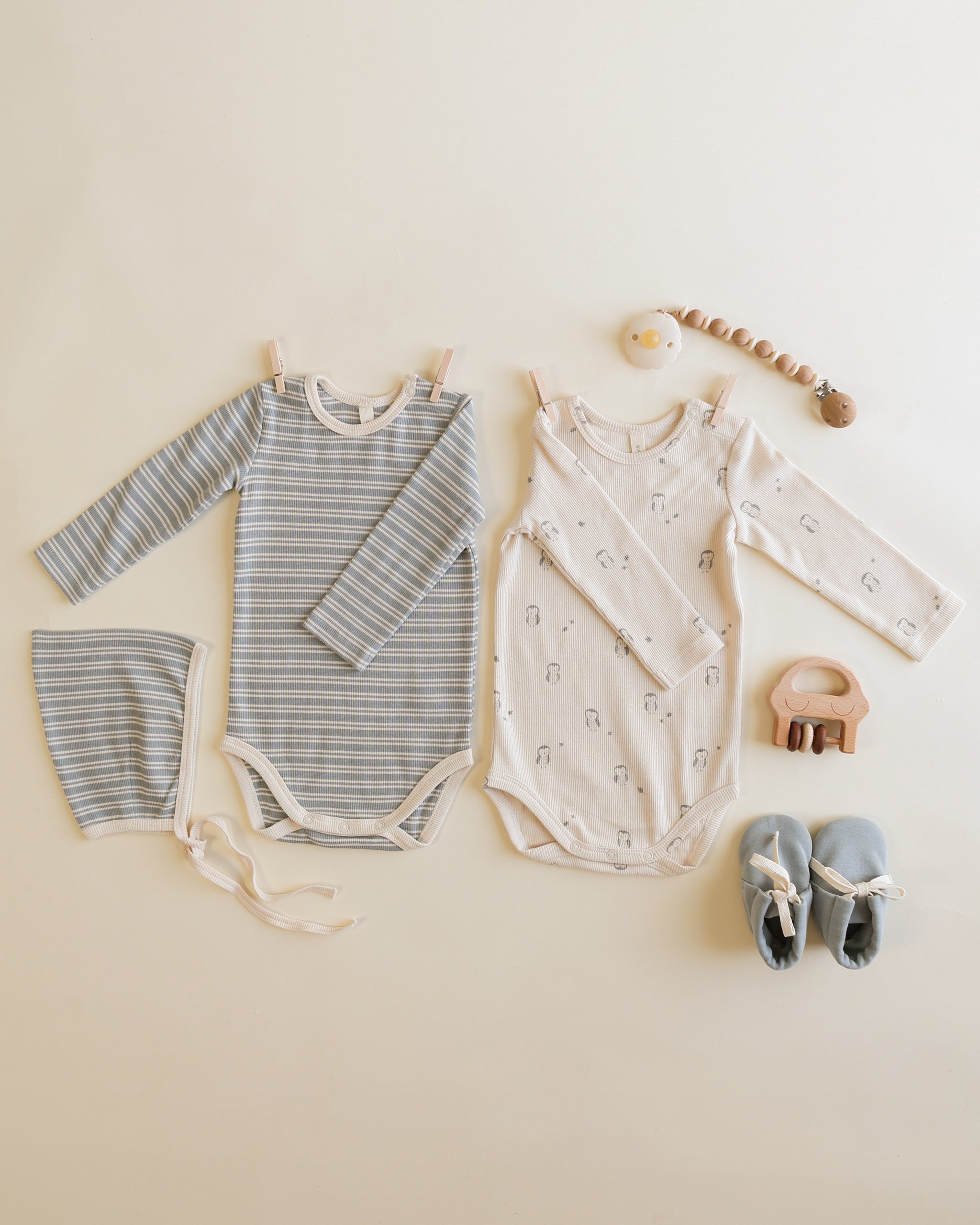 Rylee + Cru ライリーアンドクルー ベビー服 子供服  リブボディスーツ　2P　スチールブルー マイクロストライプ　オウル