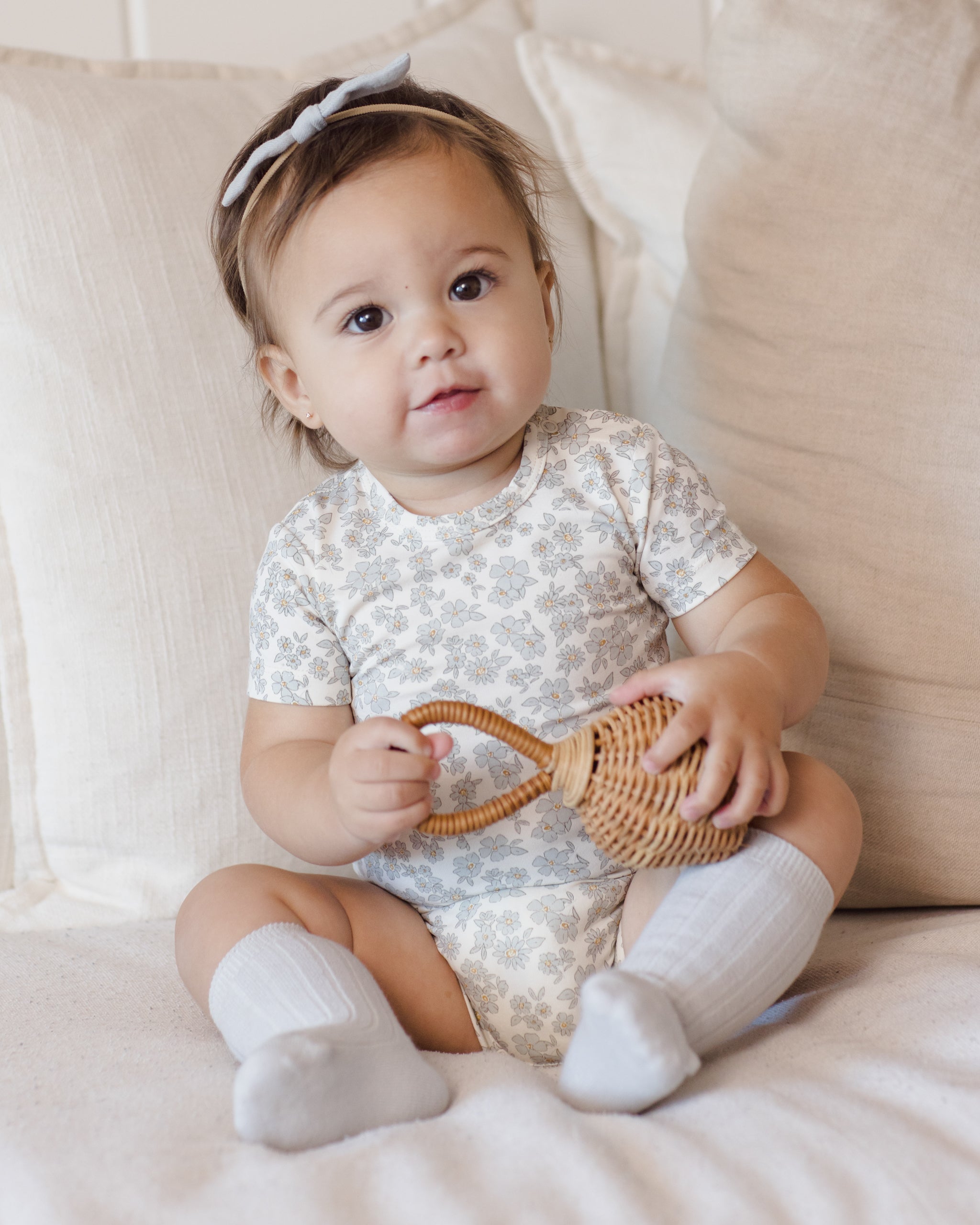 Bamboo Short Sleeve Bodysuit Blue Floral – Quincy Mae