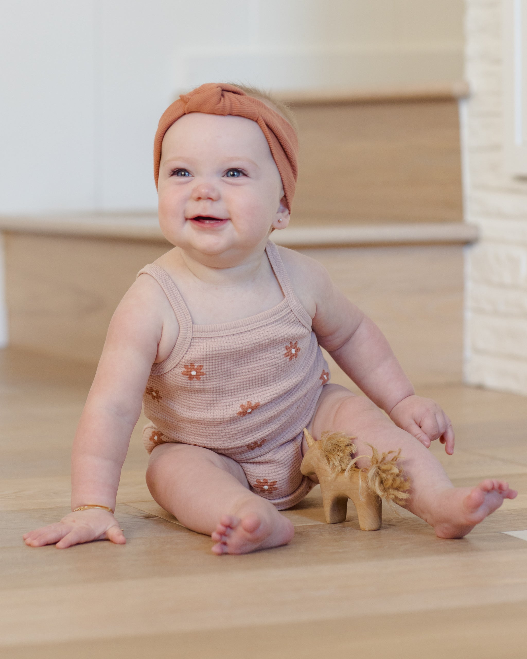 Rylee + Cru ライリーアンドクルー ベビー服 子供服 ワッフルシンチロンパース　ピンクデイジー