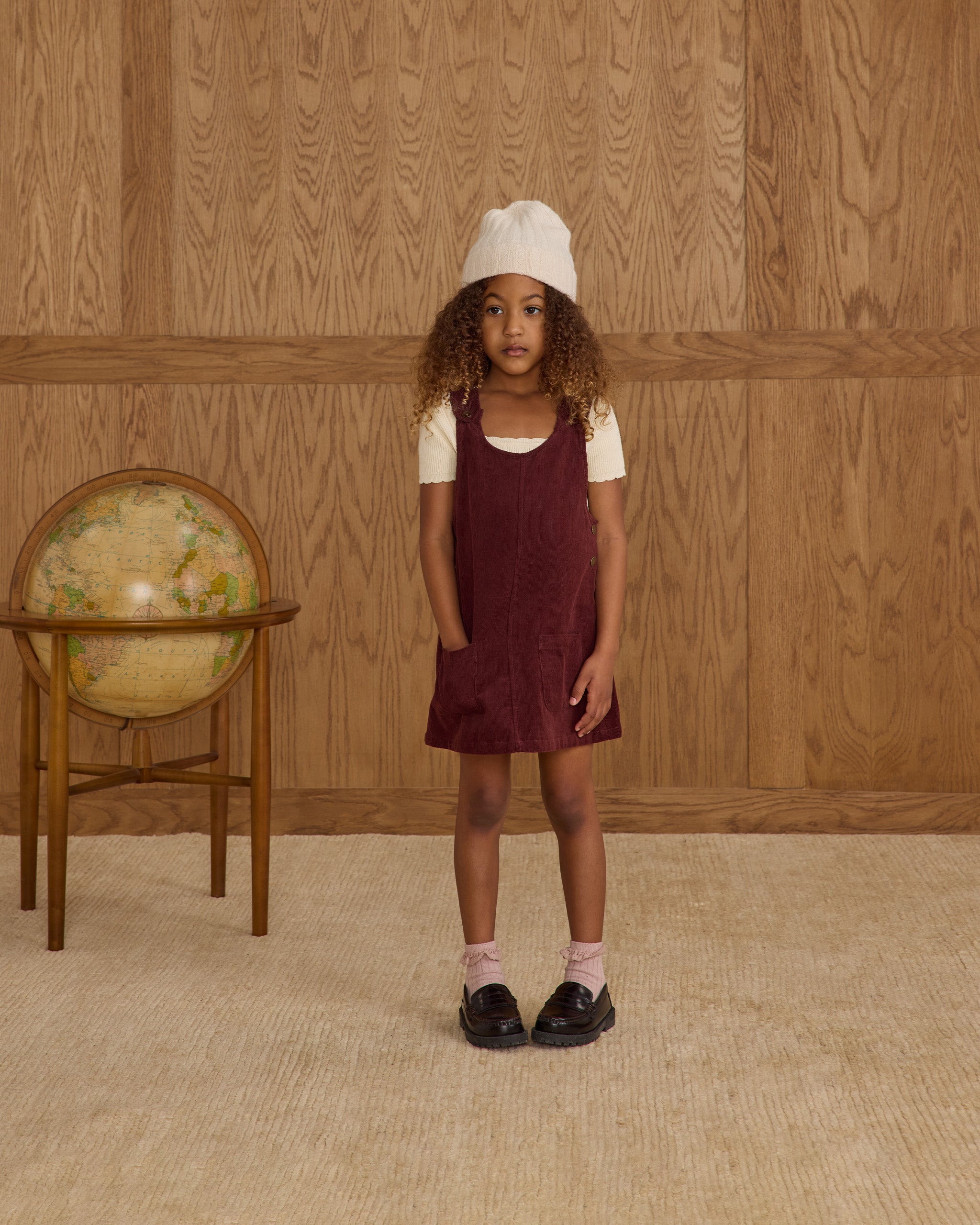 Rylee + Cru ライリーアンドクルー ベビー服 子供服  オデット オーバーオールドレス　バーガンディ