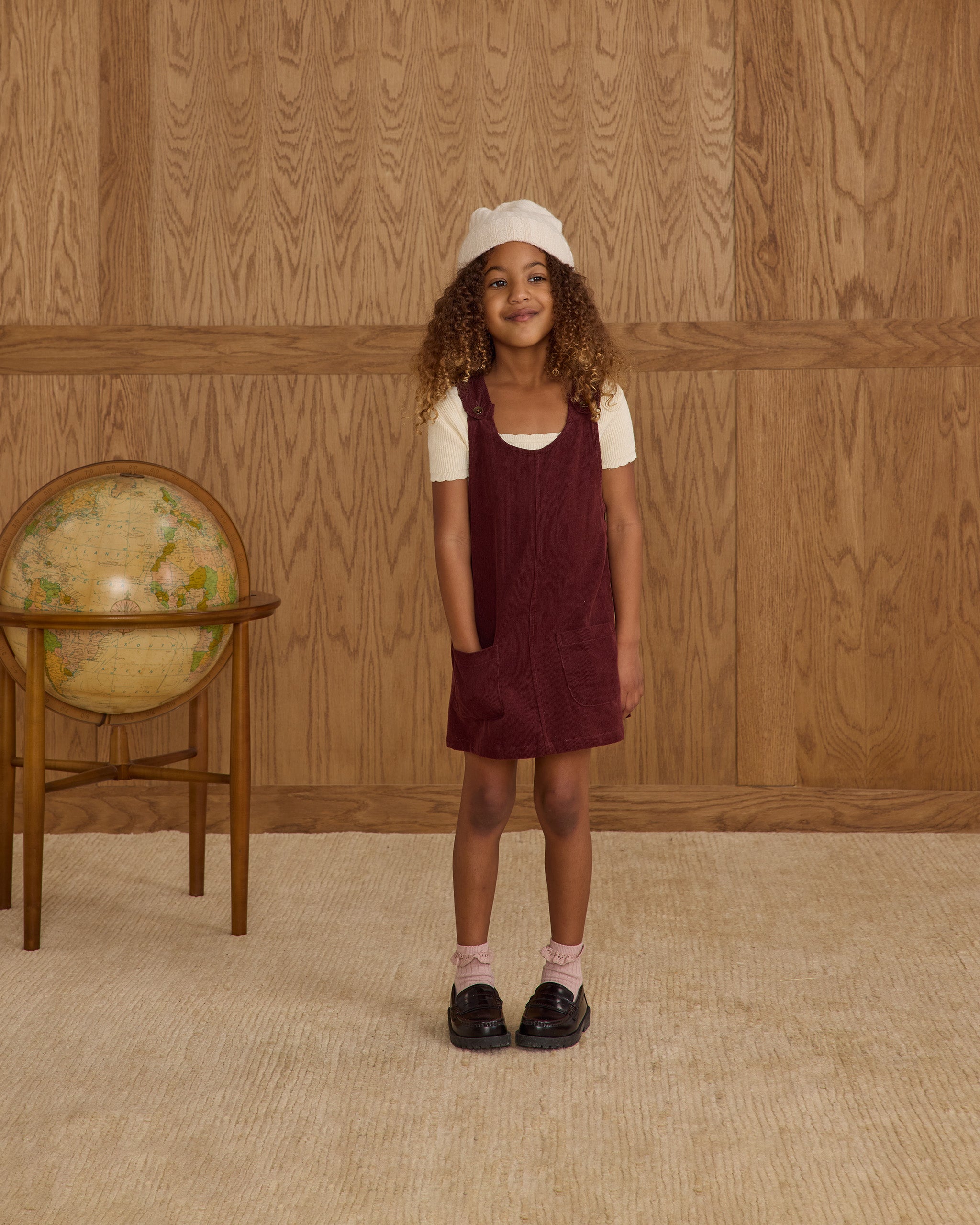 Rylee + Cru ライリーアンドクルー ベビー服 子供服  オデット オーバーオールドレス　バーガンディ