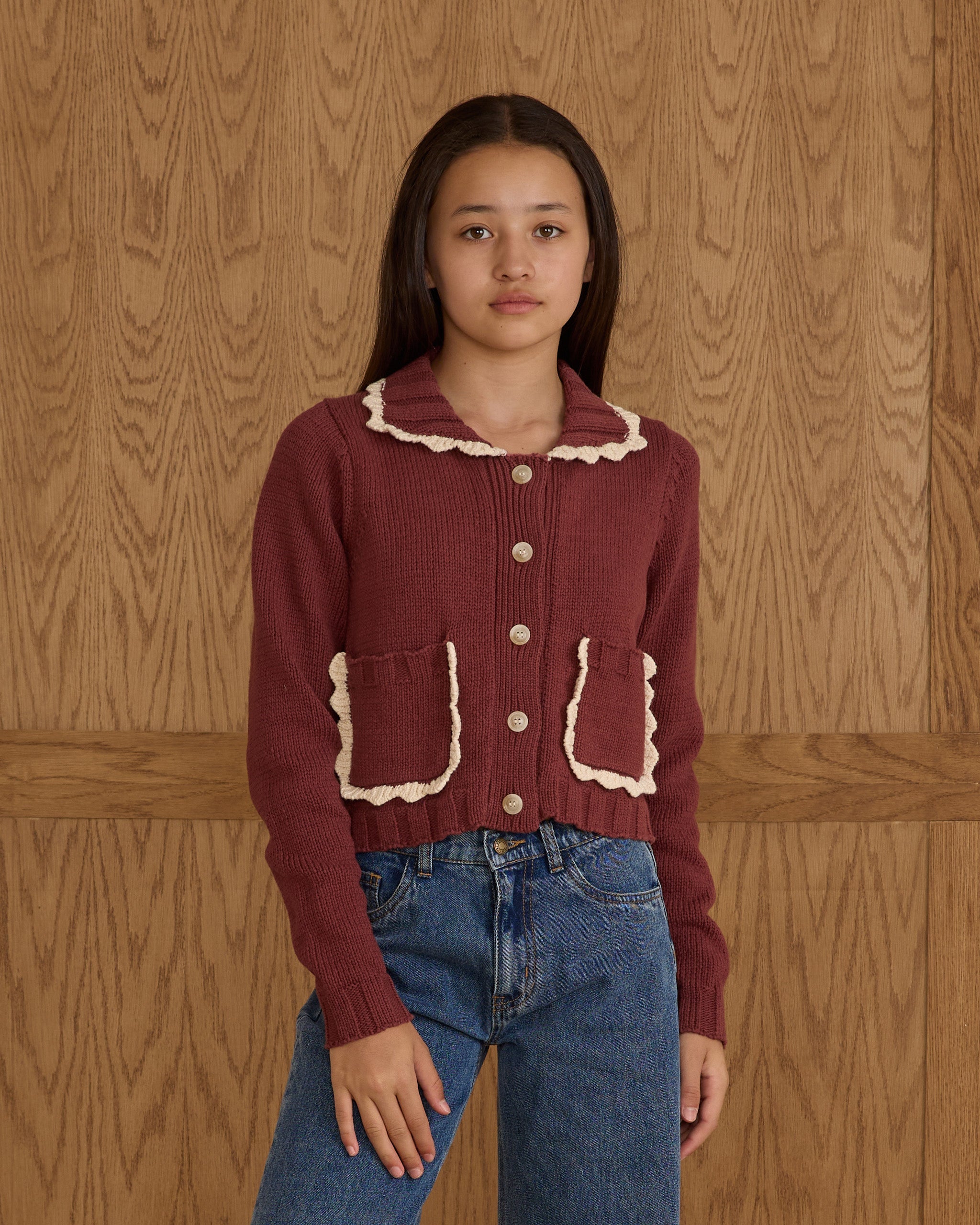 Rylee + Cru ライリーアンドクルー ベビー服 子供服  カラードカーディガン　バーガンディ