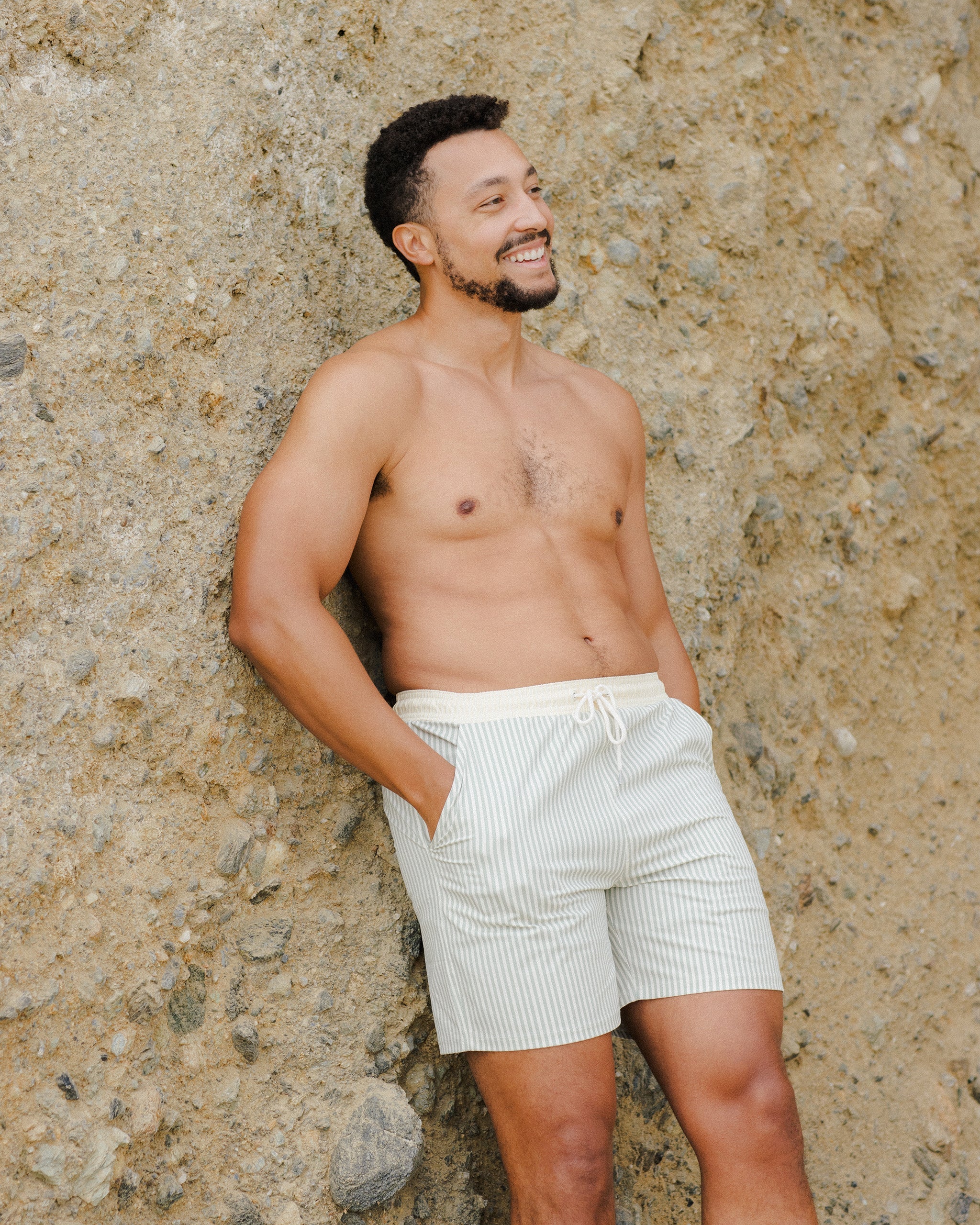 メンズボードショート セージストライプ アイボリー