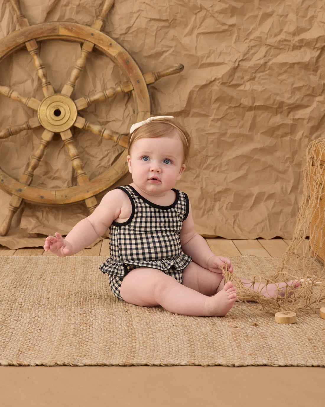 Skirted One-Piece Black Gingham