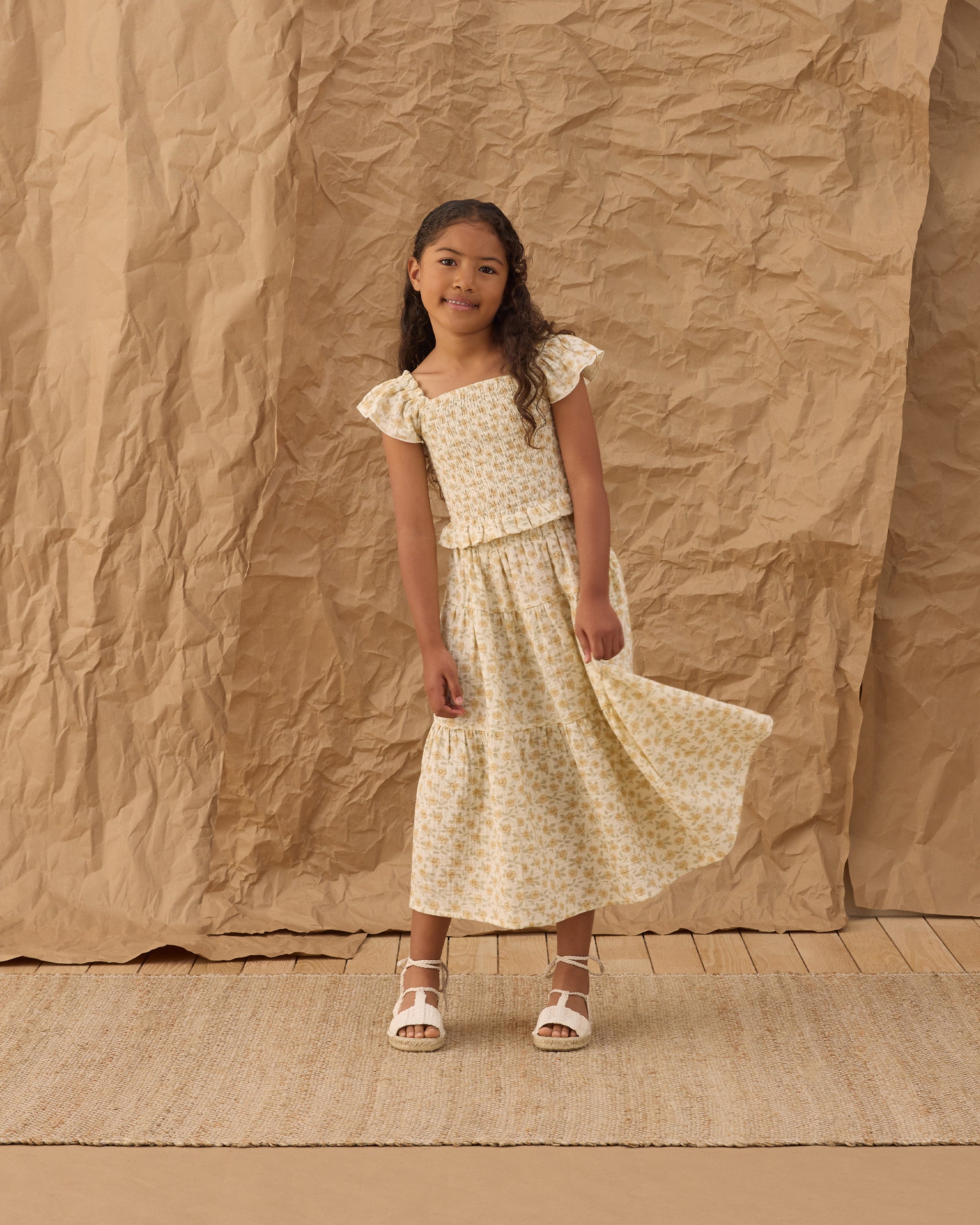 Rylee + Cru ライリーアンドクルー ベビー服 子供服 ティアードミディスカート　イエローフローラル