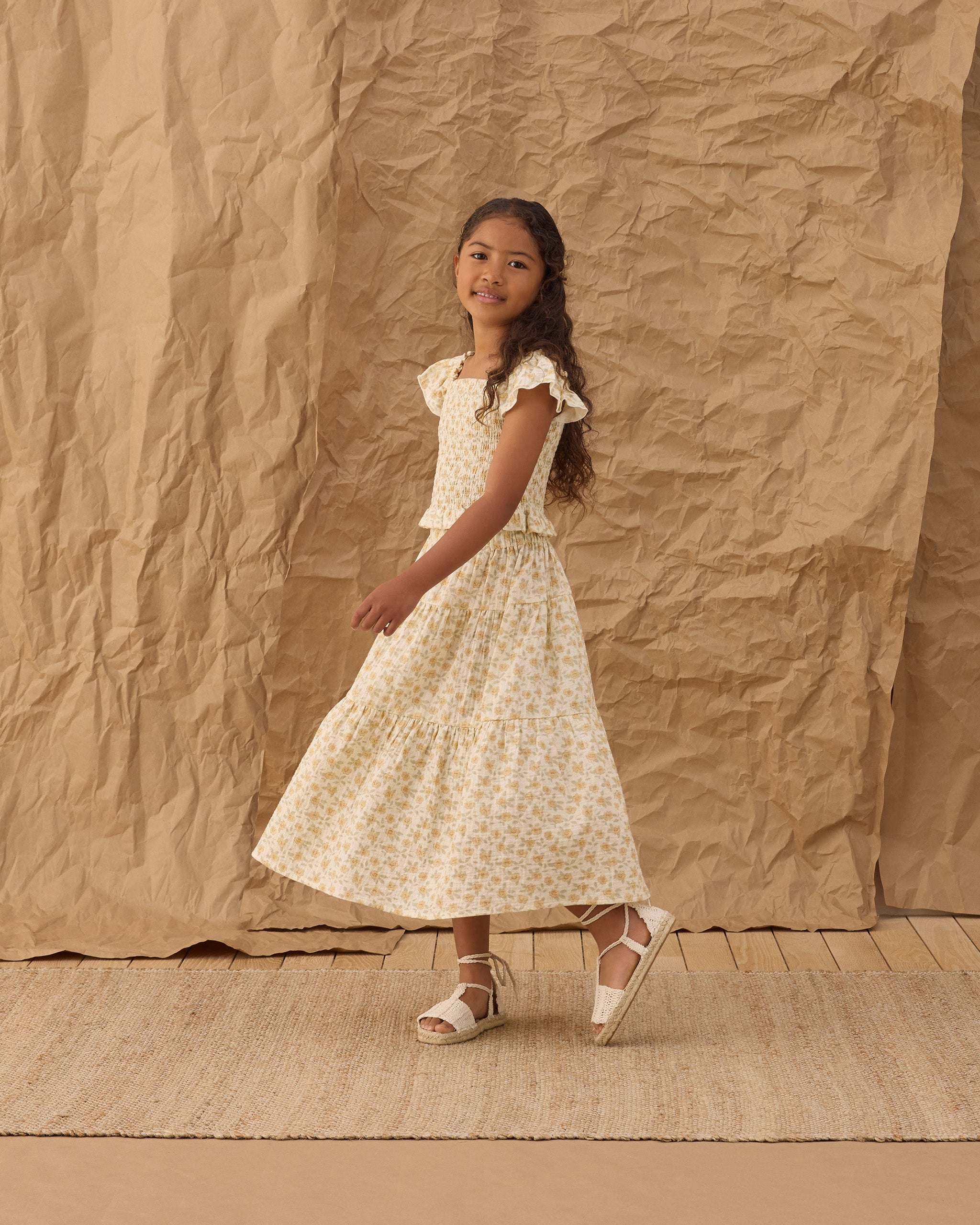 Rylee + Cru ライリーアンドクルー ベビー服 子供服 ティアードミディスカート　イエローフローラル