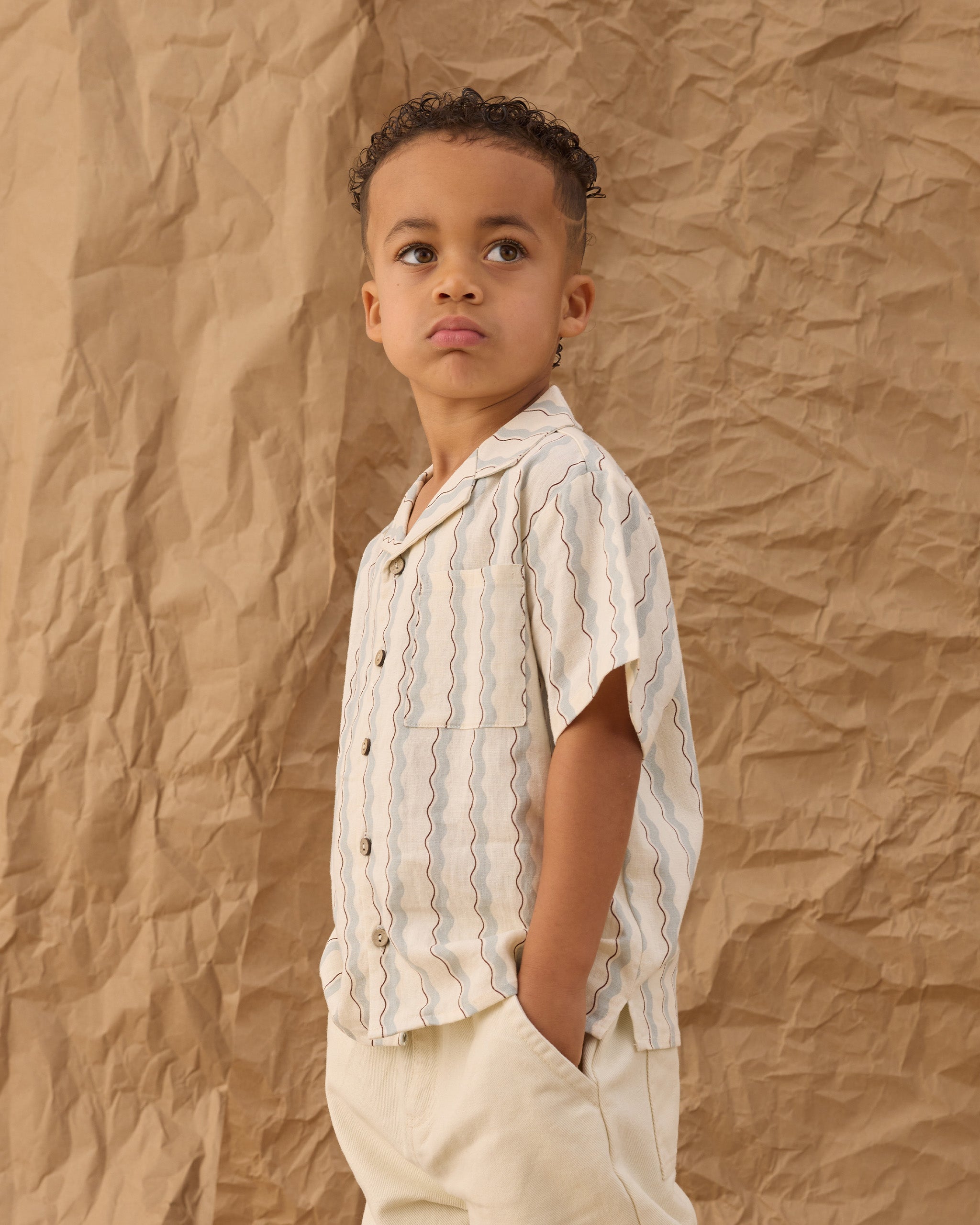 Rylee + Cru ライリーアンドクルー ベビー服 子供服 ラペルカラーシャツ　ウェーブストライプ