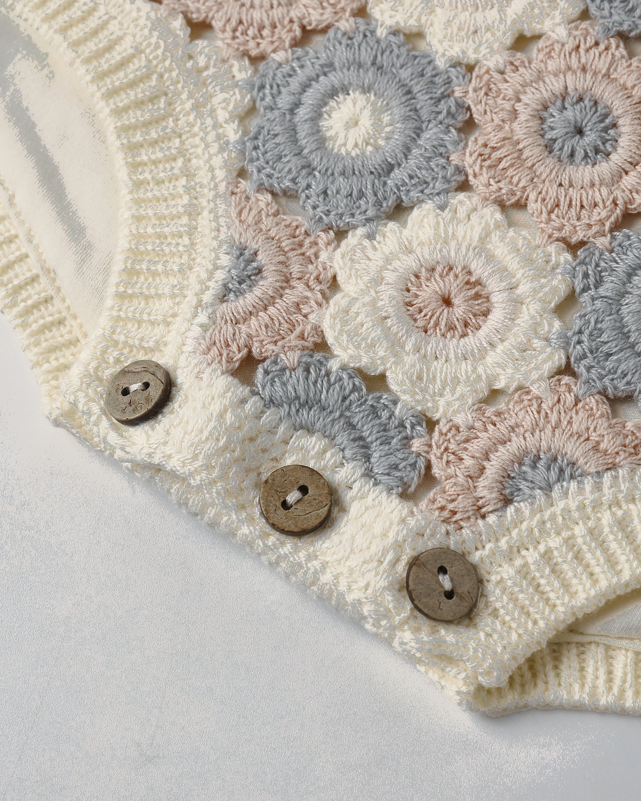 Crochet Romper Blue, Light Pink, Ivory