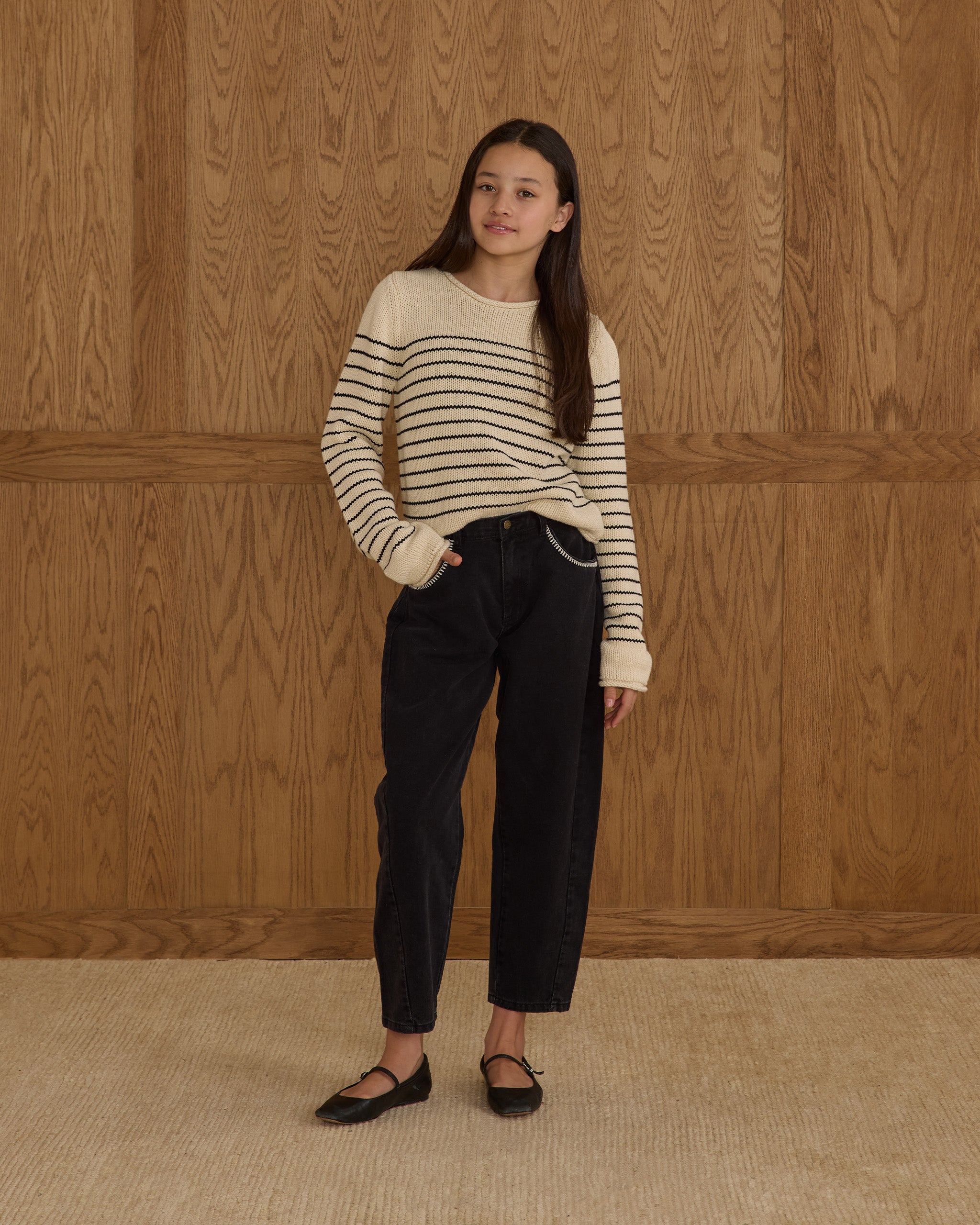 Rylee + Cru ライリーアンドクルー ベビー服 子供服  ラウンドネックセーター ブラックストライプ