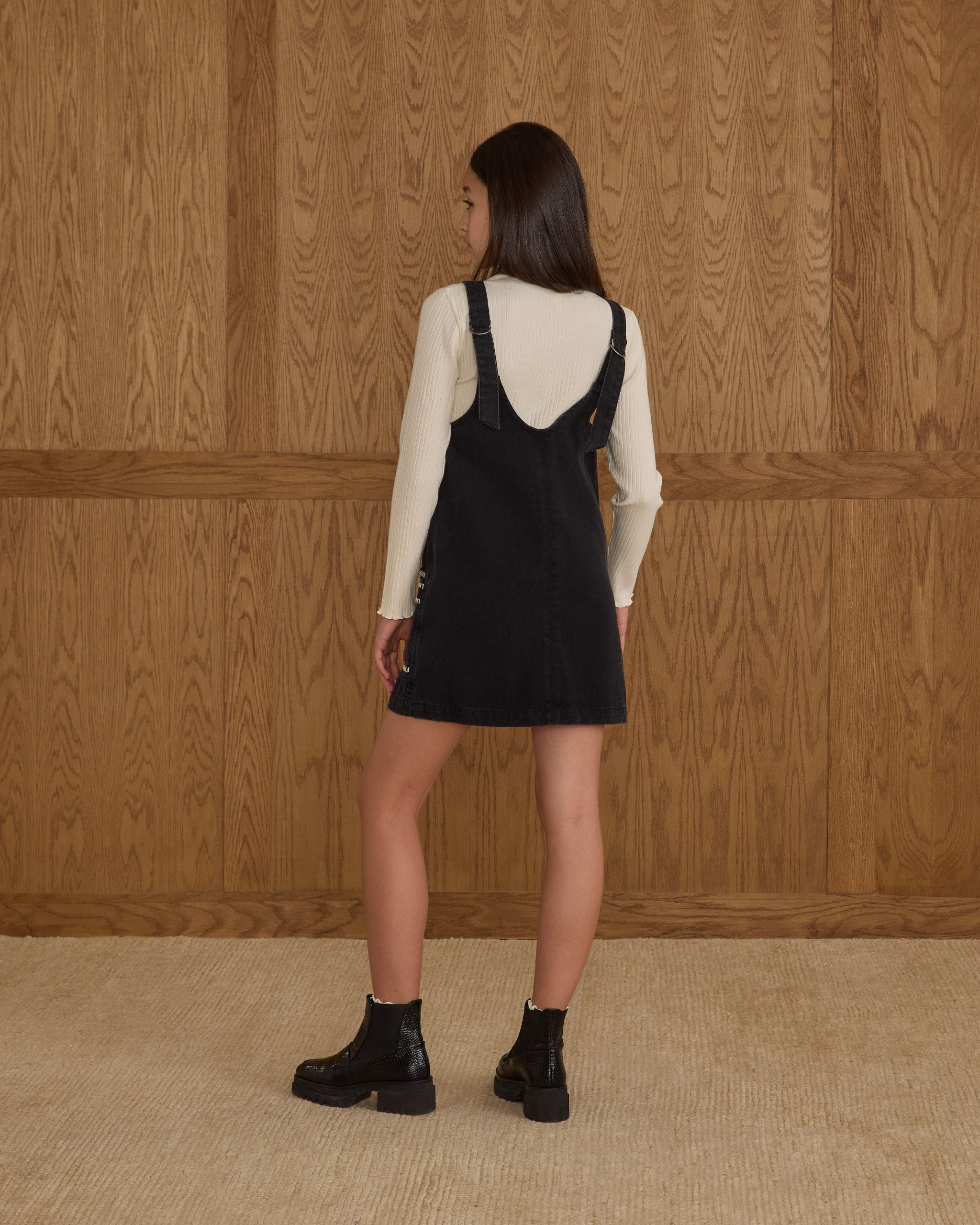 Rylee + Cru ライリーアンドクルー ベビー服 子供服  Vネックオーバーオールドレス ウォッシュドブラック