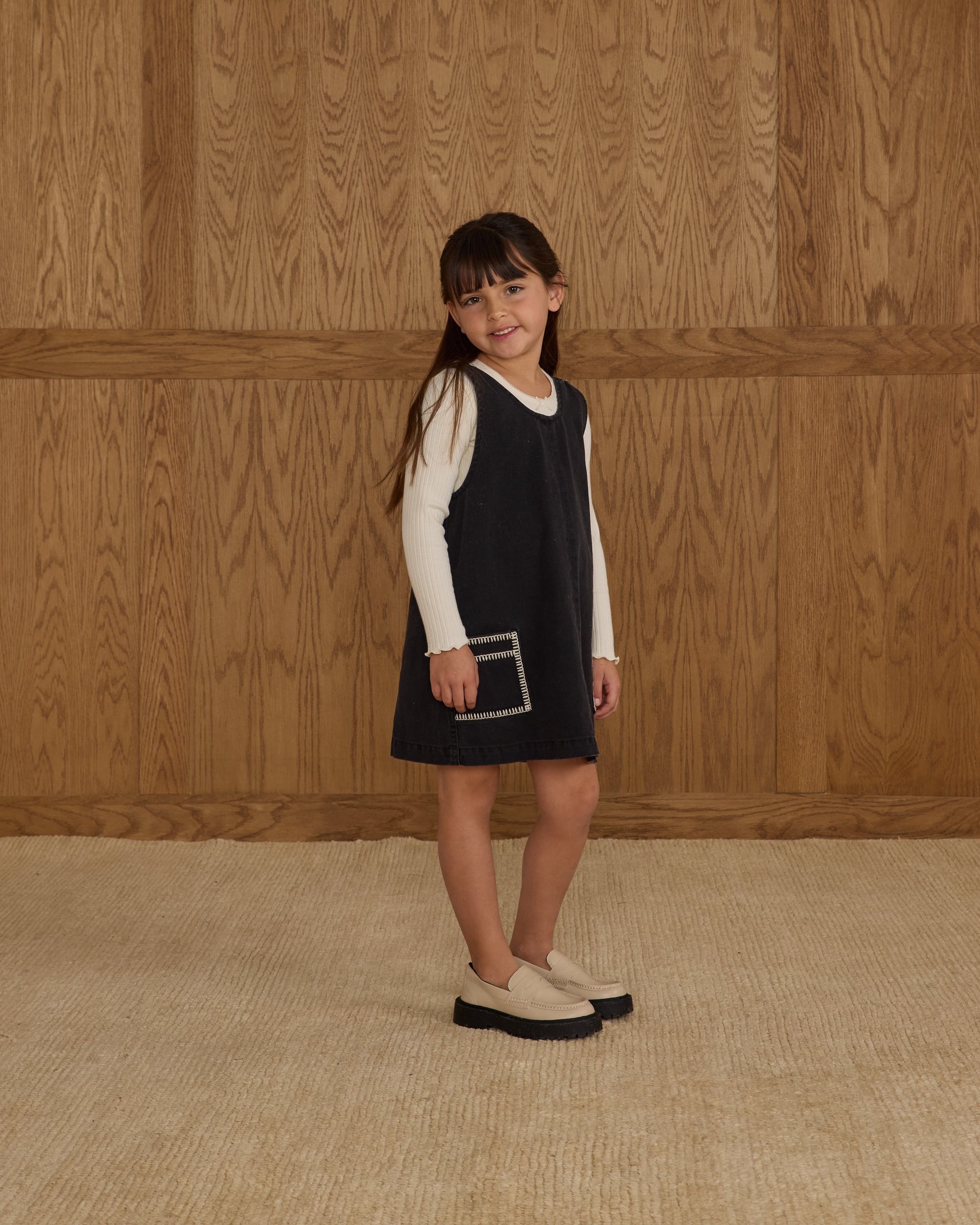 Rylee + Cru ライリーアンドクルー ベビー服 子供服  Vネックオーバーオールドレス　ウォッシュドブラック