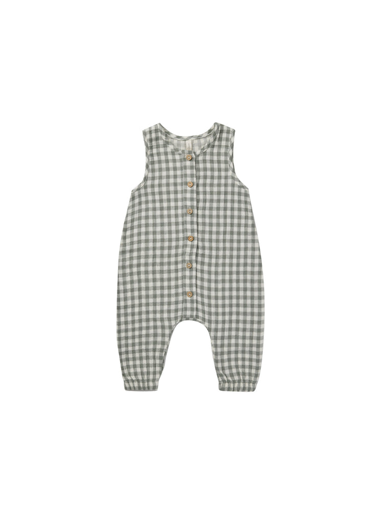 WOVEN JUMPSUIT | SEA GREEN GINGHAM