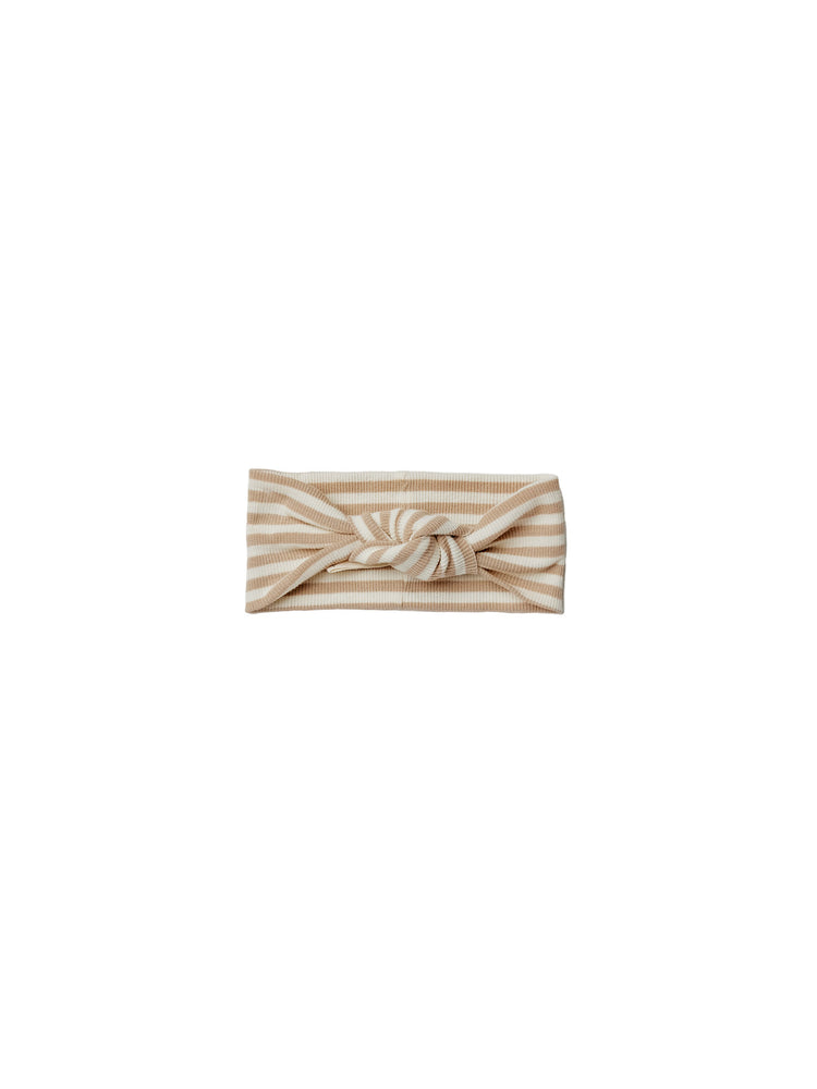 RIBBED KNOTTED HEADBAND | LATTE STRIPE