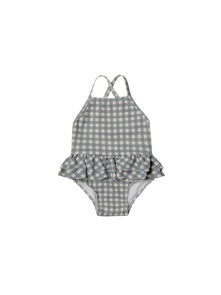 RUFFLED ONE-PIECE SWIMSUIT | SEA GREEN GINGHAM